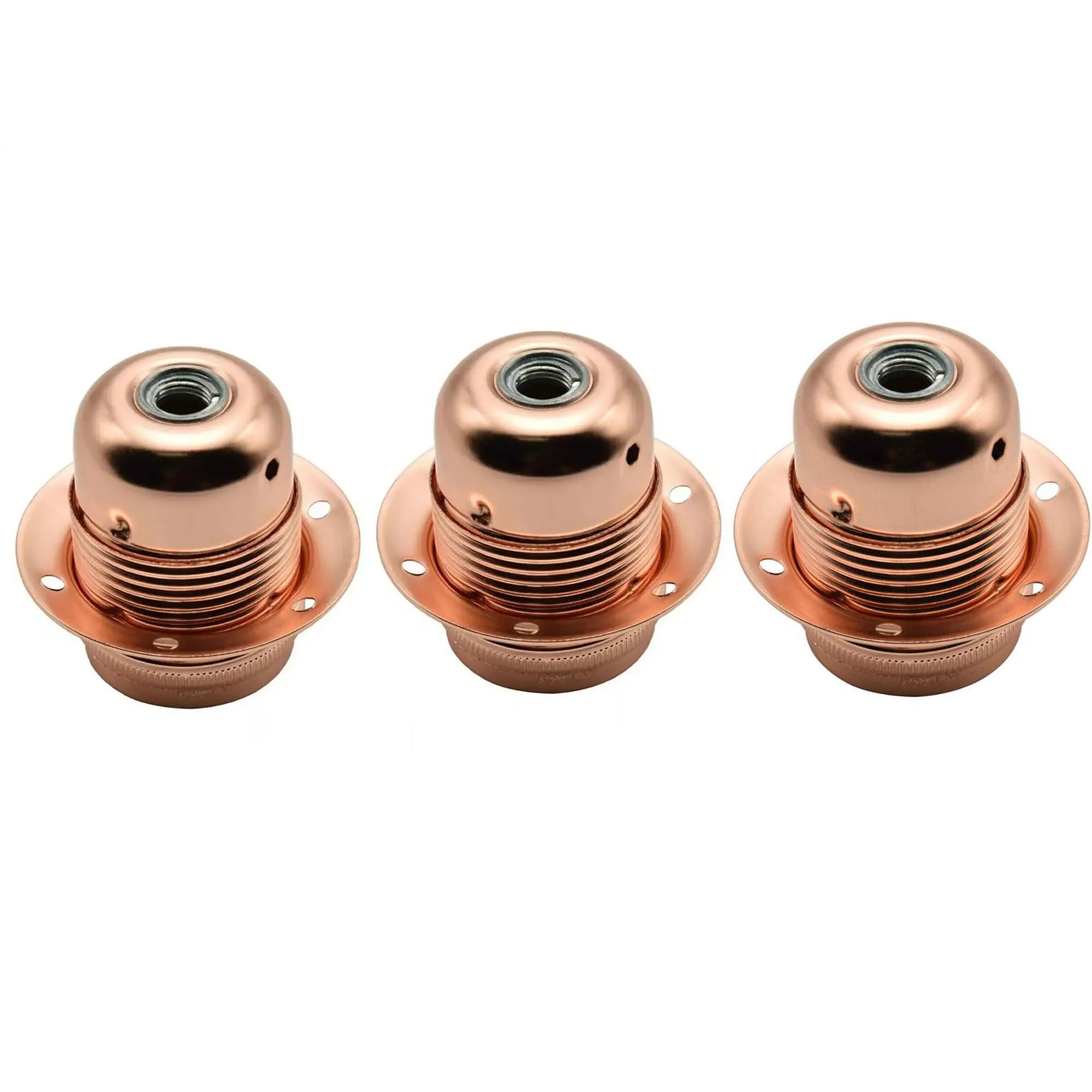 LEDSone Modern Vintage Industrial Solid ES E27 Lamp Holder LED Bulb Socket Adapter Pendant Fitting Screw Converter (Rose Gold 3 Pack)