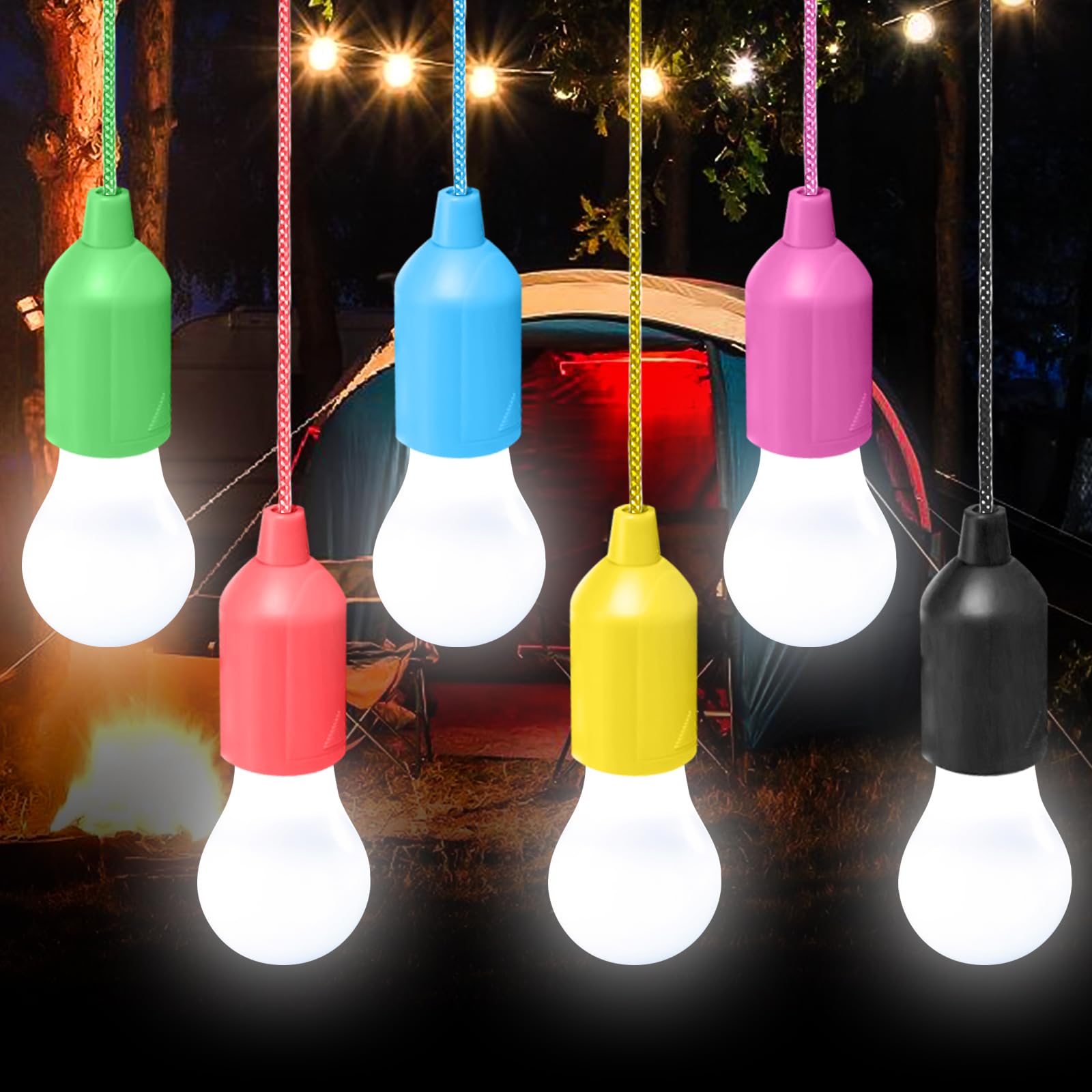 ABSINA 3x Lampadina portatile LED blu 1W - lampadina a batteria con accensione a strappo incl. batterie - luce bianca calda - lampadina con filo da appendere per giardino, campeggio, guardaroba, feste