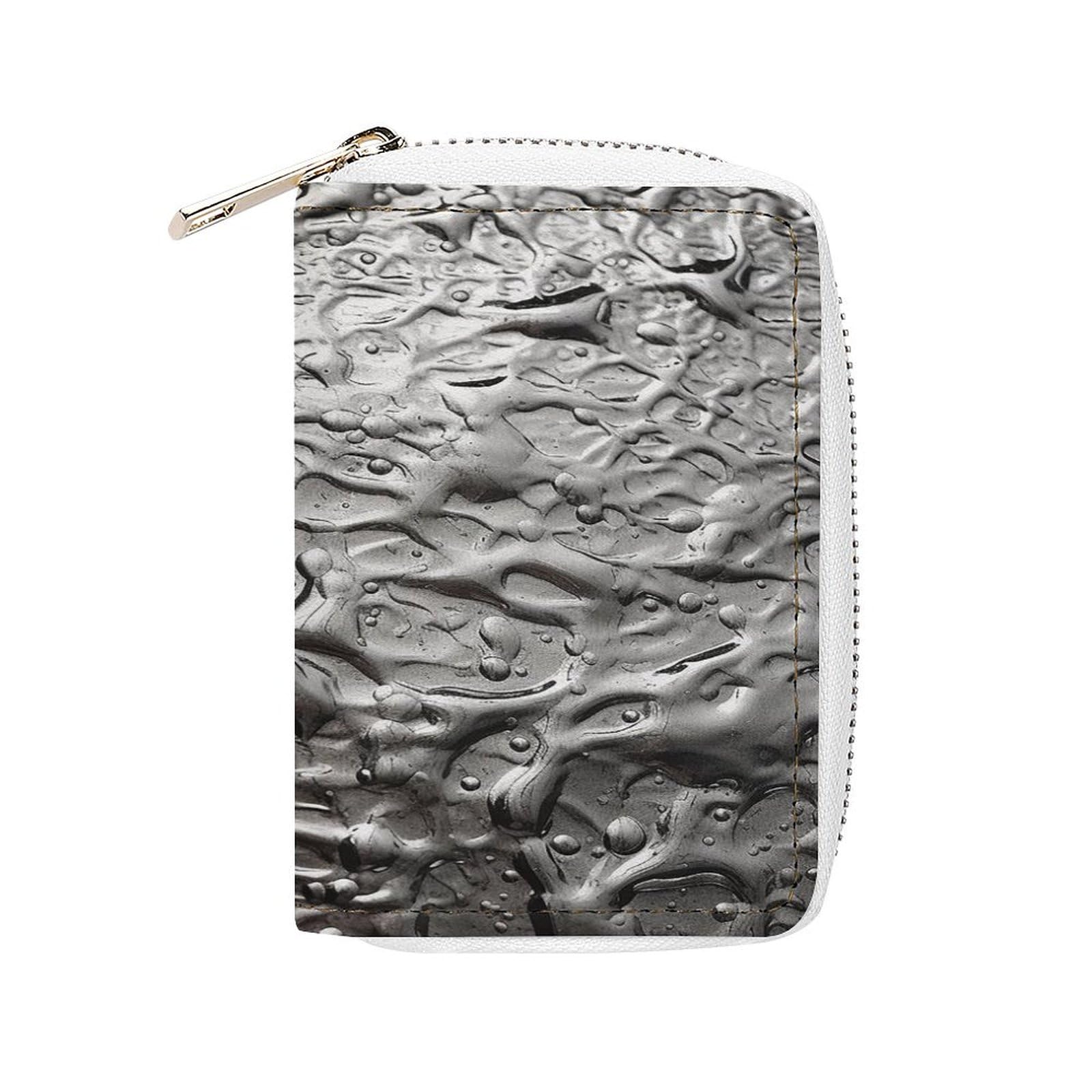 Leather Card Organizer Case Card Wallet Credit Card Holder Silver Texture Printed Zipper Card Cases Holder for Women