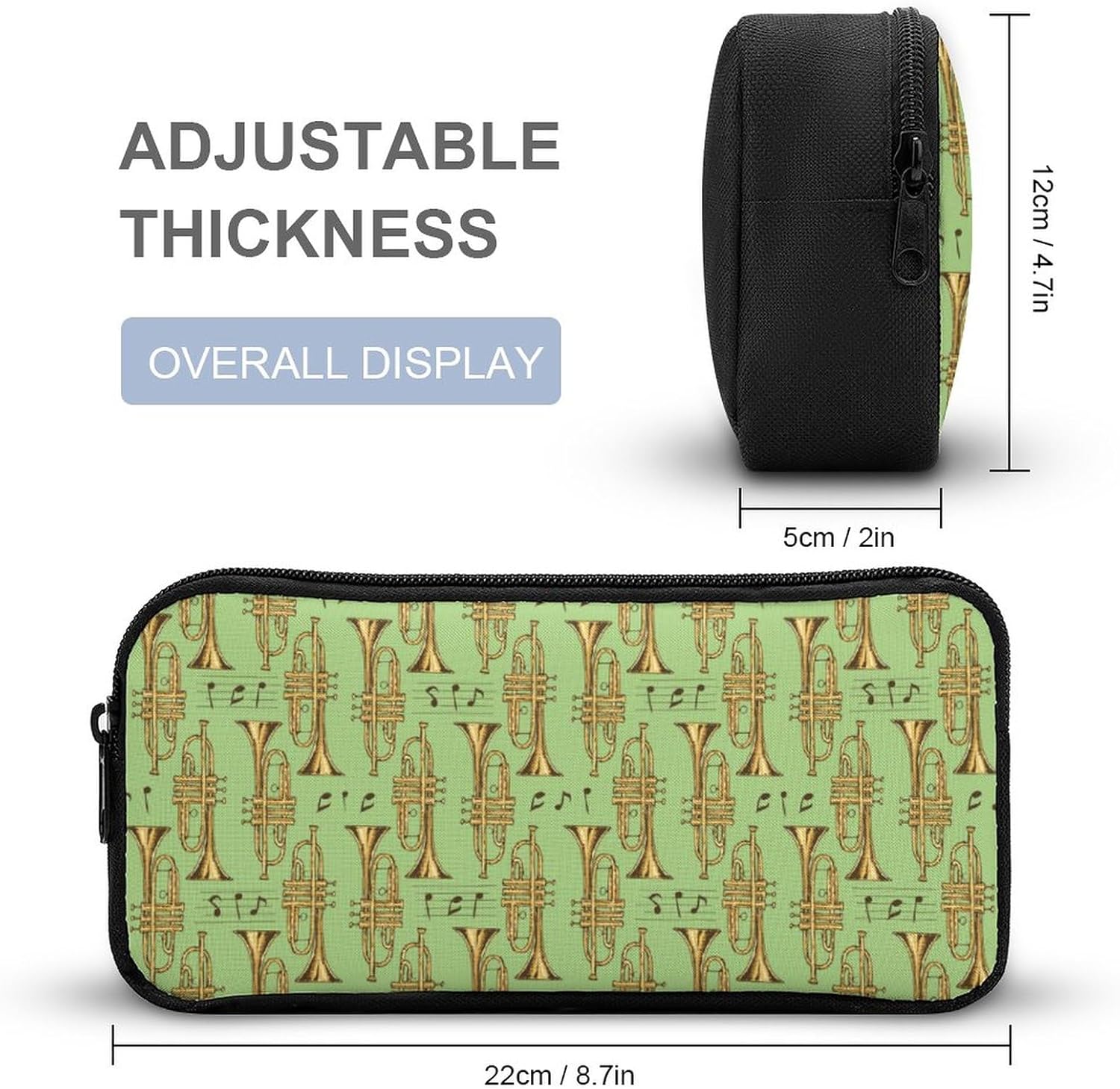 Golden Trombones of Music Notes Pattern 3 Piece Backpack Sets With Lunch Bag Pencil Case Combination Hiking Travel Work