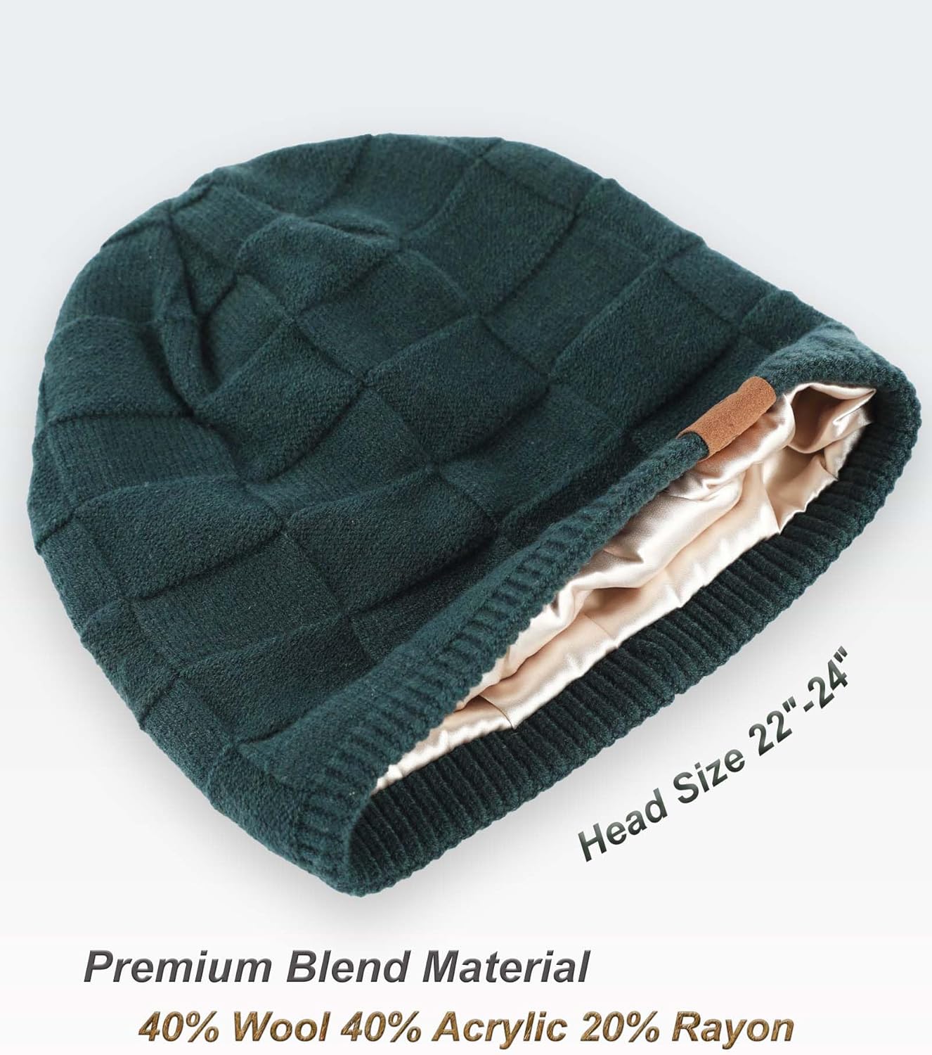 Satin Lined Beanie Wool Winter Hats for Women Men, Silk Lined Slouchy Beanie Knit Warm Unisex Skull Cap - Image 2