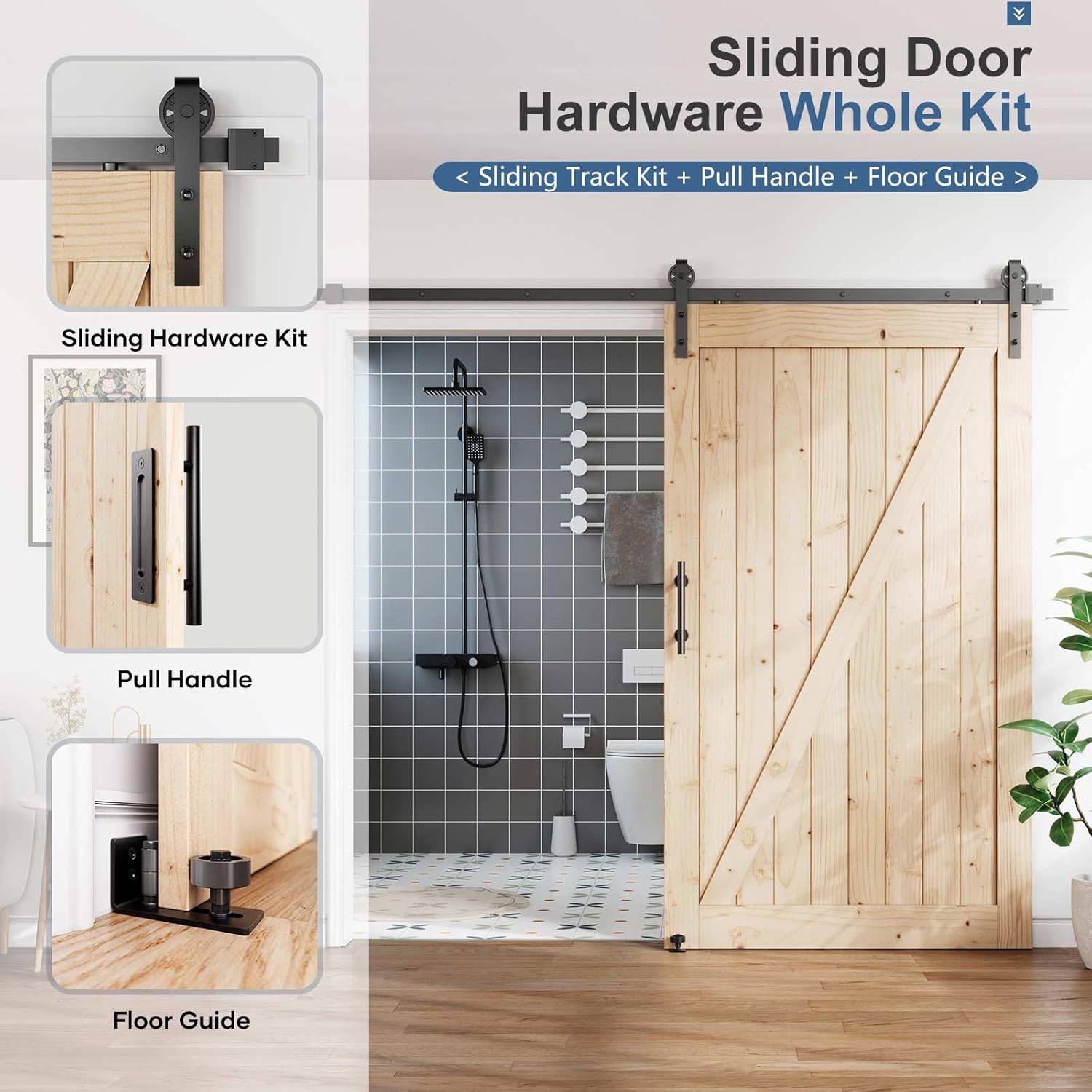 easelife 10ft sliding barn door hardware track kit & handle,big industrial spoke wheel pulley,wall mount,slide smoothly quietly,easy install,black,108\" track fit for 50-52\" wide opening (no door) 10ft track, similar to stock photo
