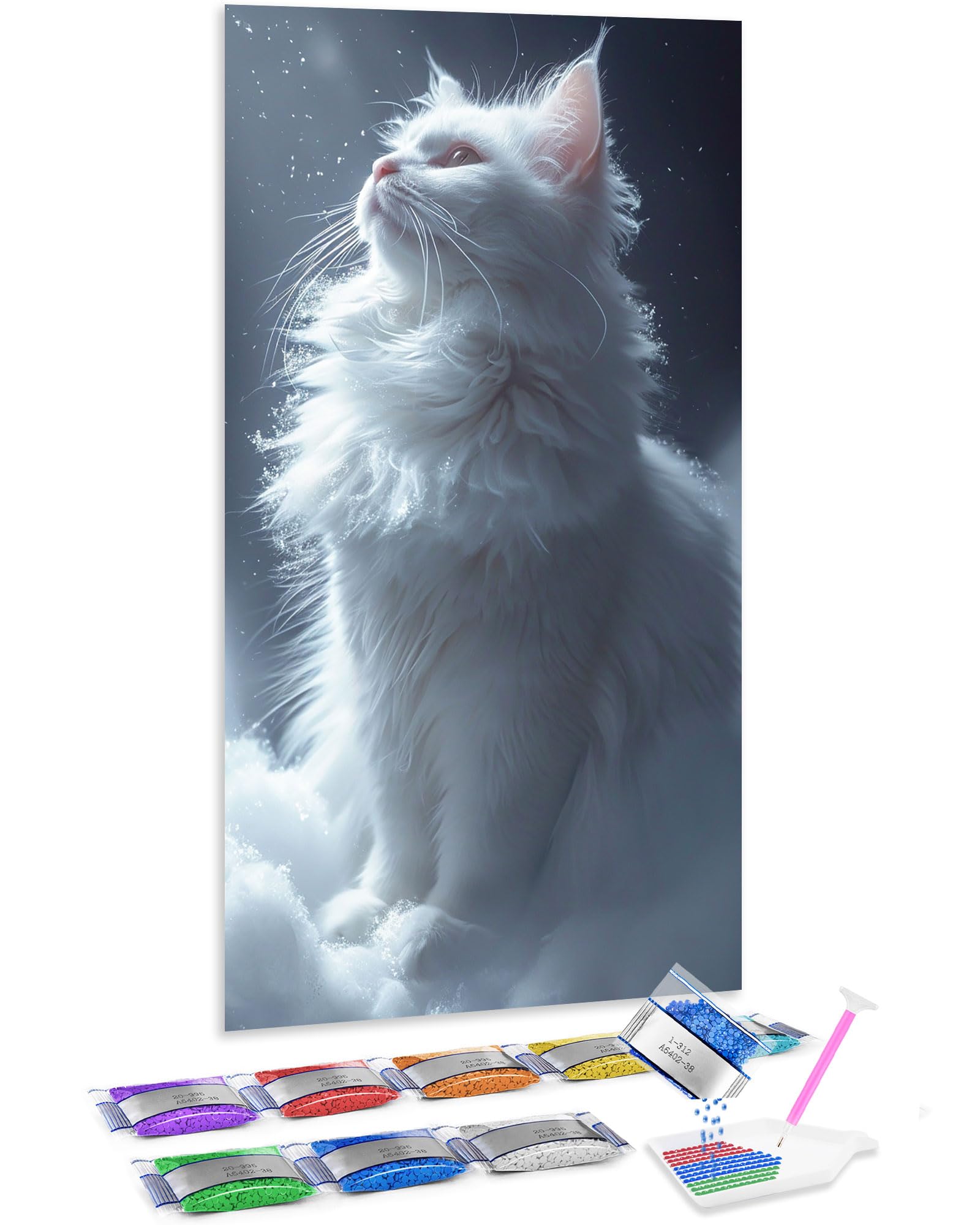 Kit de manualidades para adultos de gato blanco en diamond painting 5D para aliviar el estrés 8