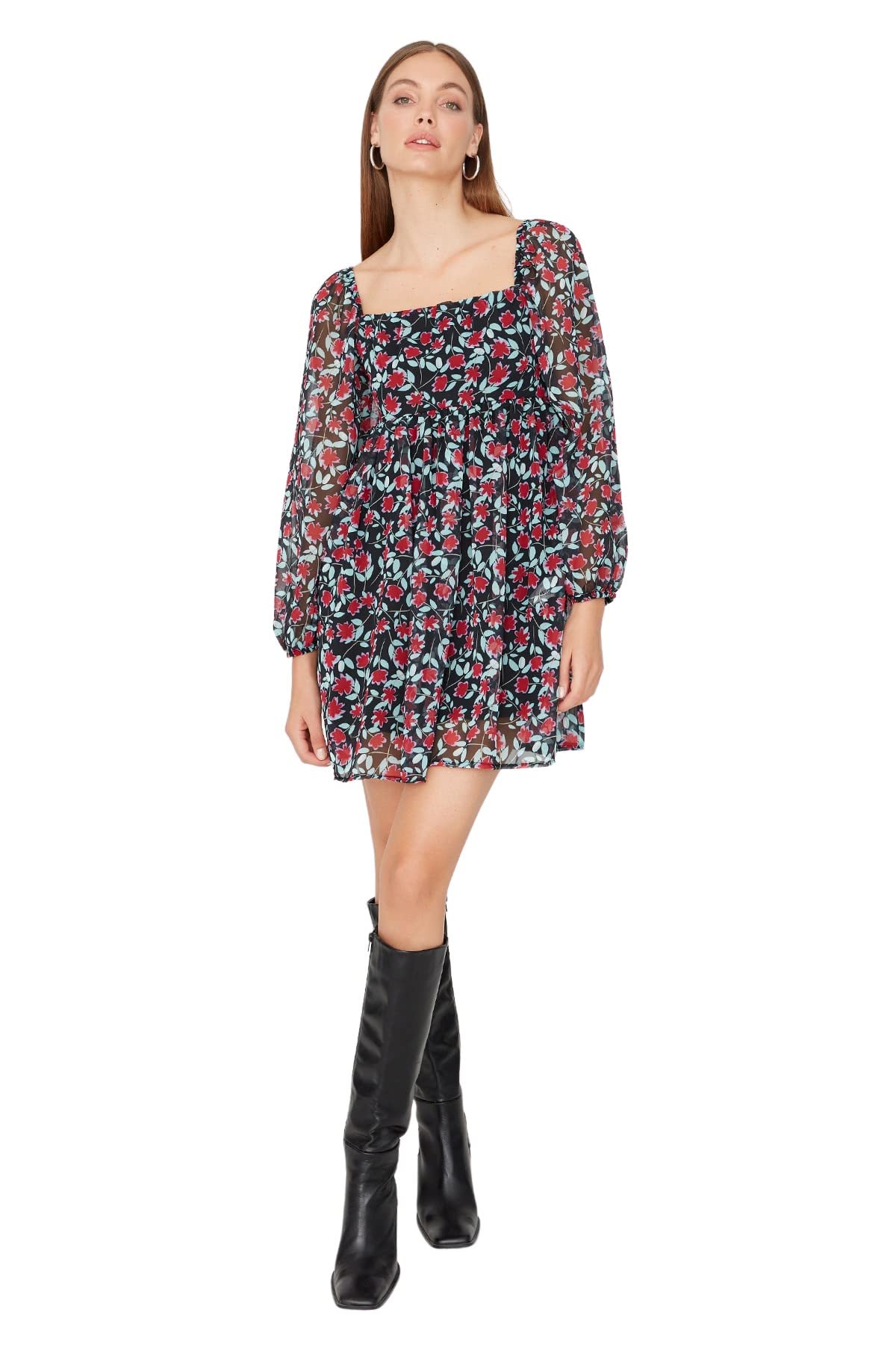 TRENDYOL Damen Gerade Midi Lange Ärmel Lässig Regulär Kleid Dress