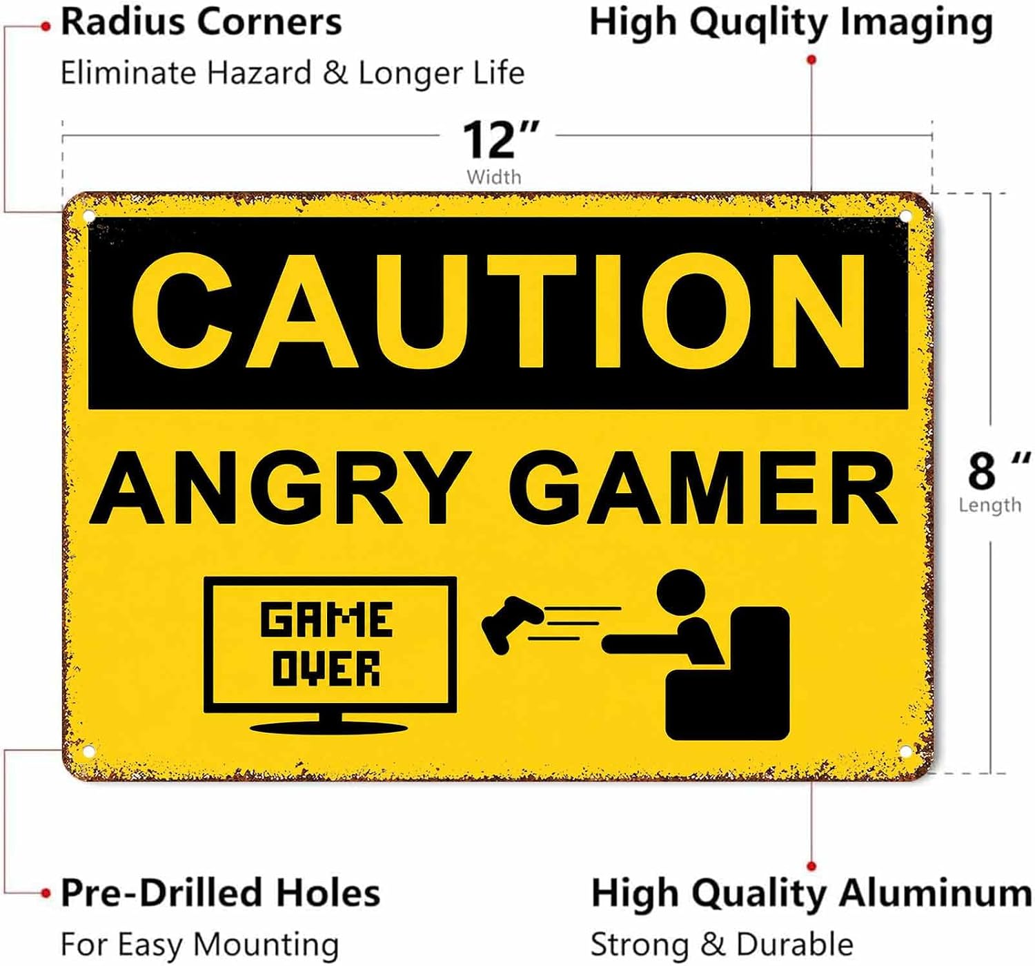 Caution Angry Gamer Aluminum Metal Sign 8 x 12 Inch image 2