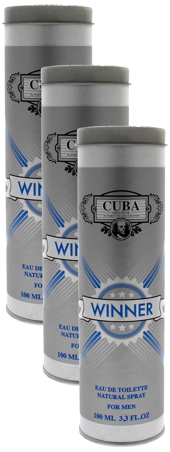 Cuba Winner Eau de Toilette Spray for Men, Multi color, 3.3 Ounce, 100 Ml (Pack of 3)