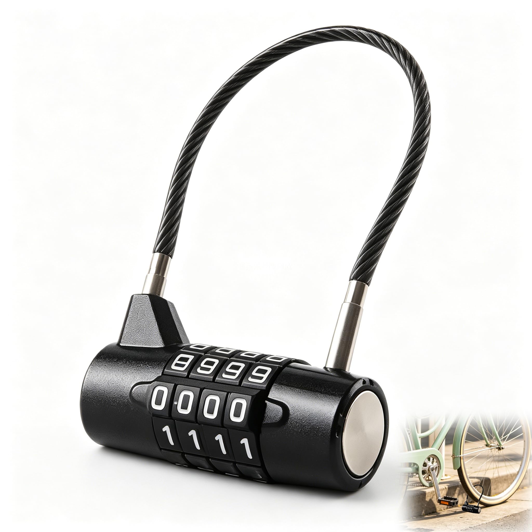 4 Digit Combination Padlock with Steel Cable, Waterproof Outdoor Security Lock, Long Shackle Code Padlock for Gym Locker, Shed, Gate, Fence, Toolbox, Luggage, Suitcase and Travel Use