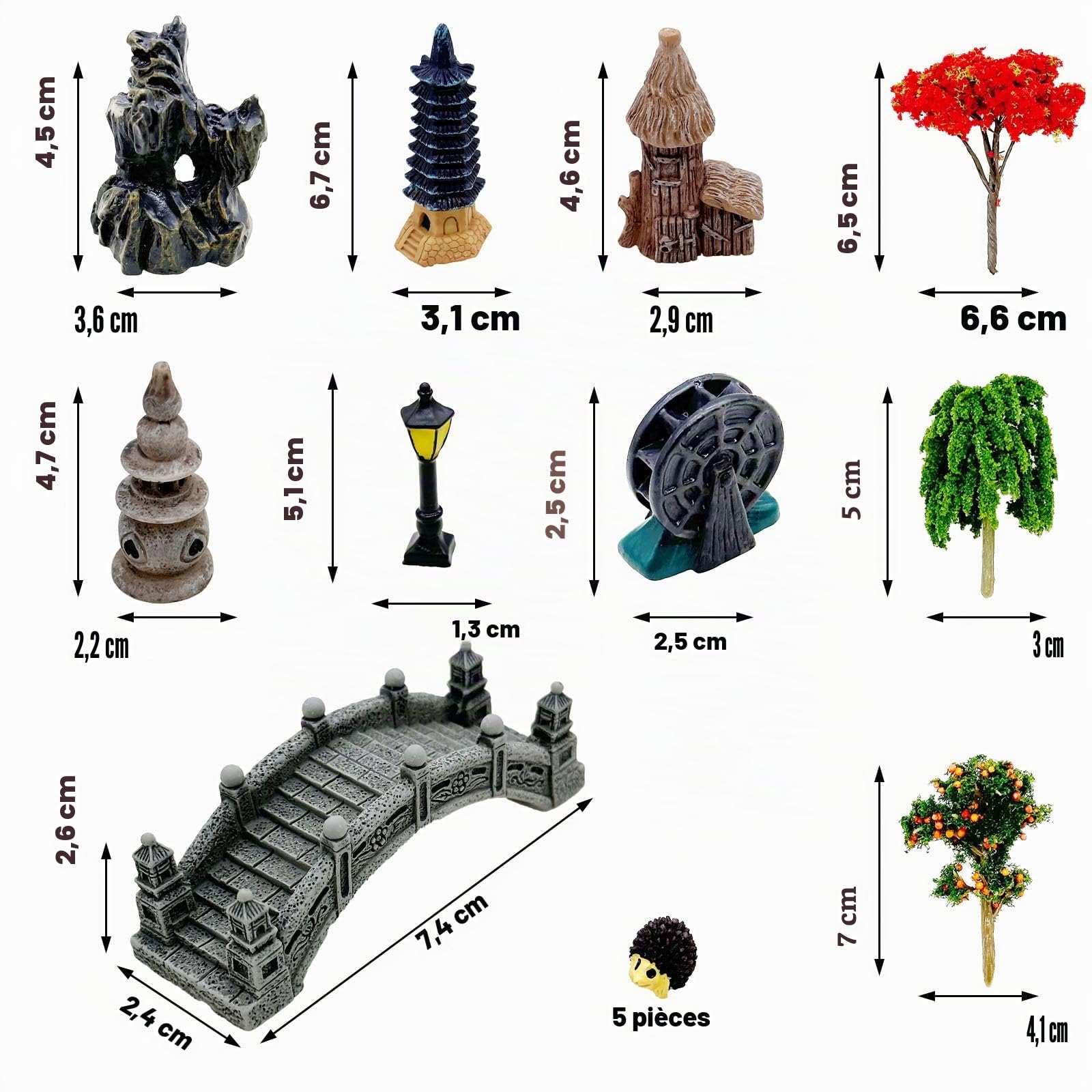 Cayway 44 PCS Mini Zen Accessoires de Jardin Féerique, Kit Miniature Jardin pour Décoration de Maison de Poupée