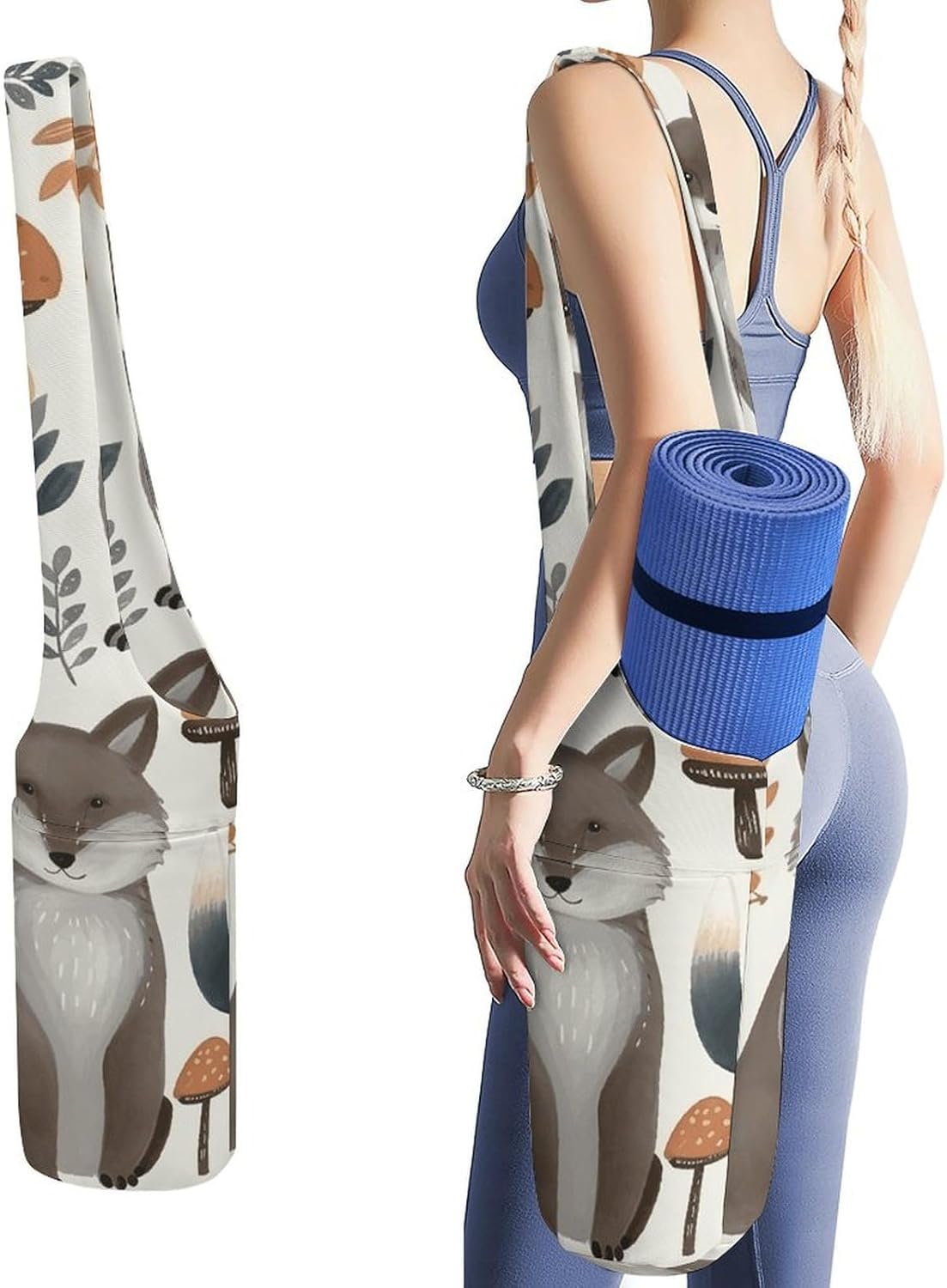 Woodland Raccoon Animals Yoga Mat Bag Yoga Backpack Multi Pocket Exercise Yoga Mat Carrier Multi-Functional Storage Bag for Pilates Beach Travel And Everyday Use