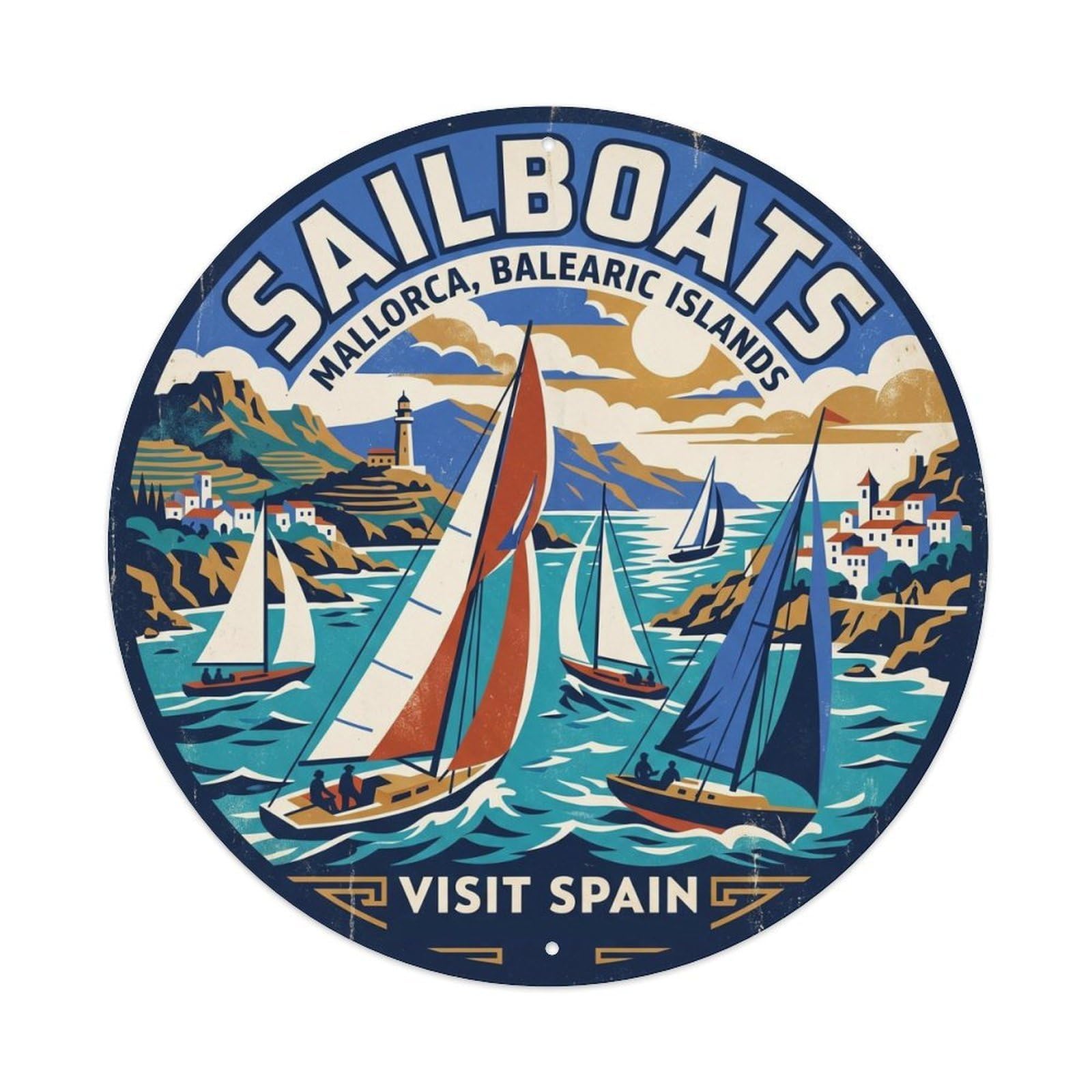Okahys 8X8inch Classic Style Mallorca Sailboats Harbor Travel Coastal Map Metal Tin Sign