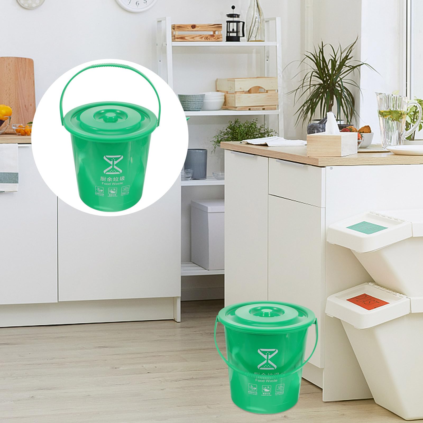 NUOBESTY Küchenkomposteimer 10l mit Deckel aus Kunststoff in Grün | Nass und Trockentrennung, Ergonomischer Tragegriff, für Küche und Bastelraum