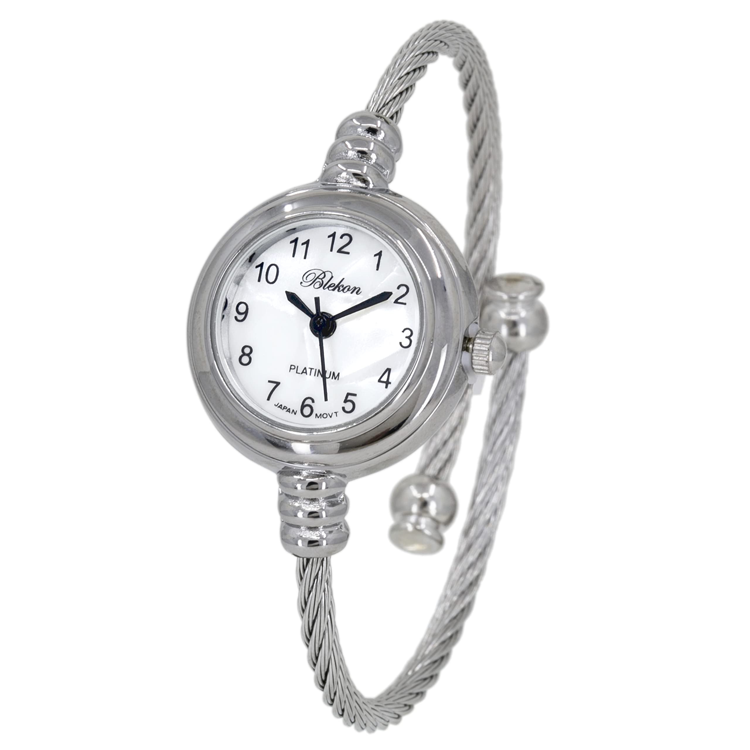 Collections Women's Cuff Watch - Round Analog Display Arabic Numbers 23mm Case Wire Bracelet Watch for Women Elegant Cable Cuff Bangle Wrist Watch