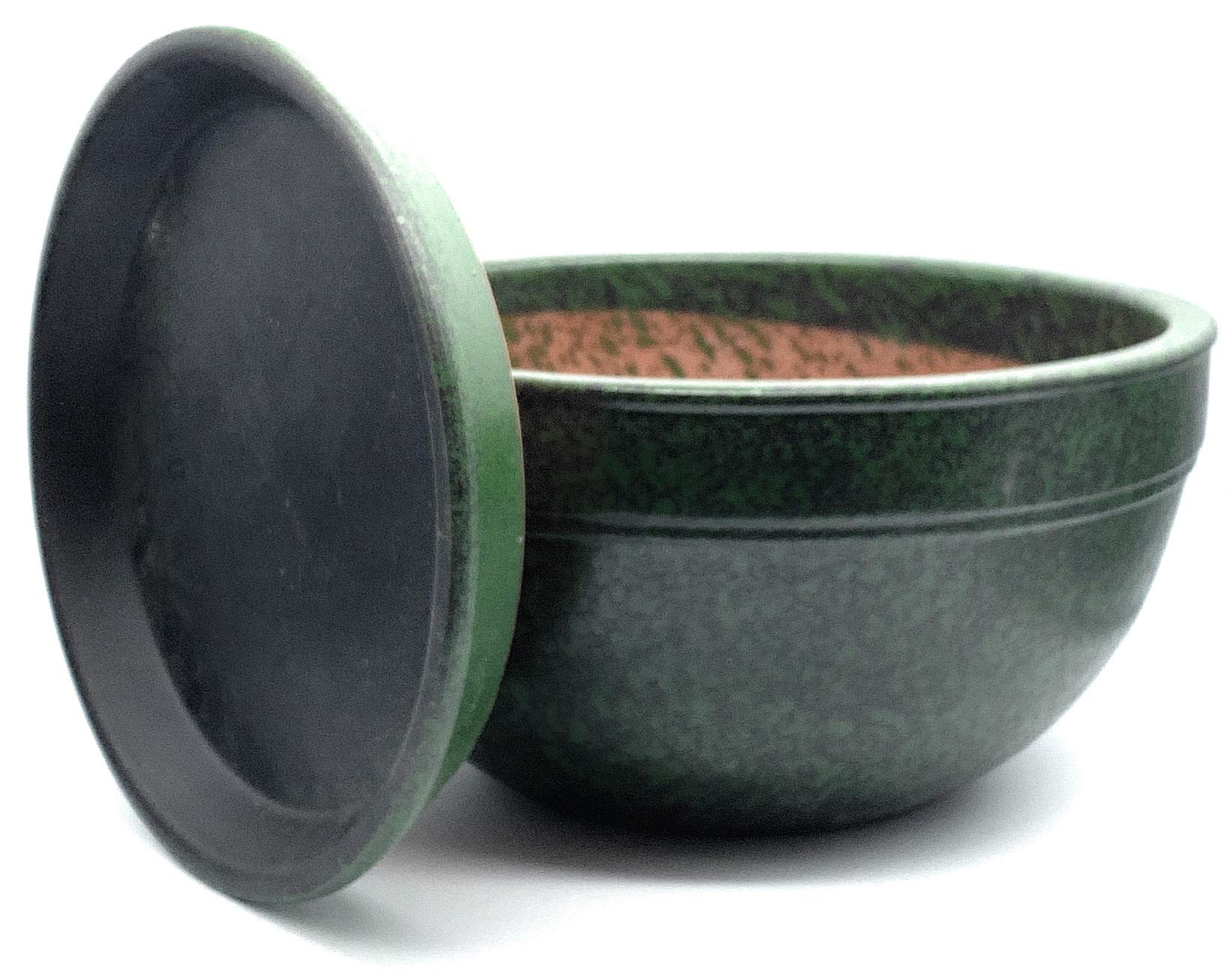 Sun Cakes Glazed Ceramic Plant Pot With Saucer Shallow Flower Pot with Drip Tray Chiotola New (26cm x 13cm, Black/Green) โ image 1