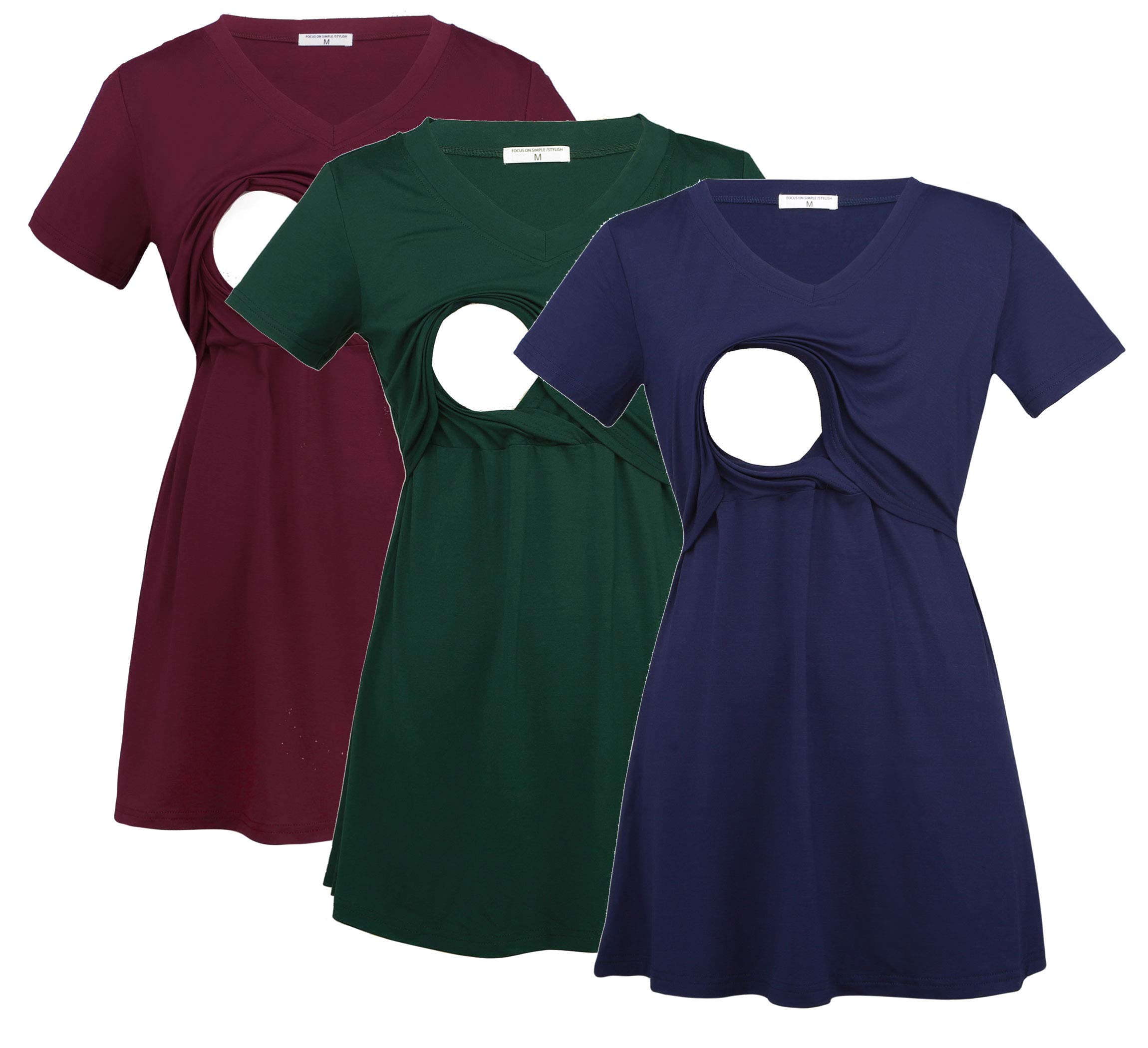 Confezione da 3 magliette da donna con scollo a V per allattamento al seno