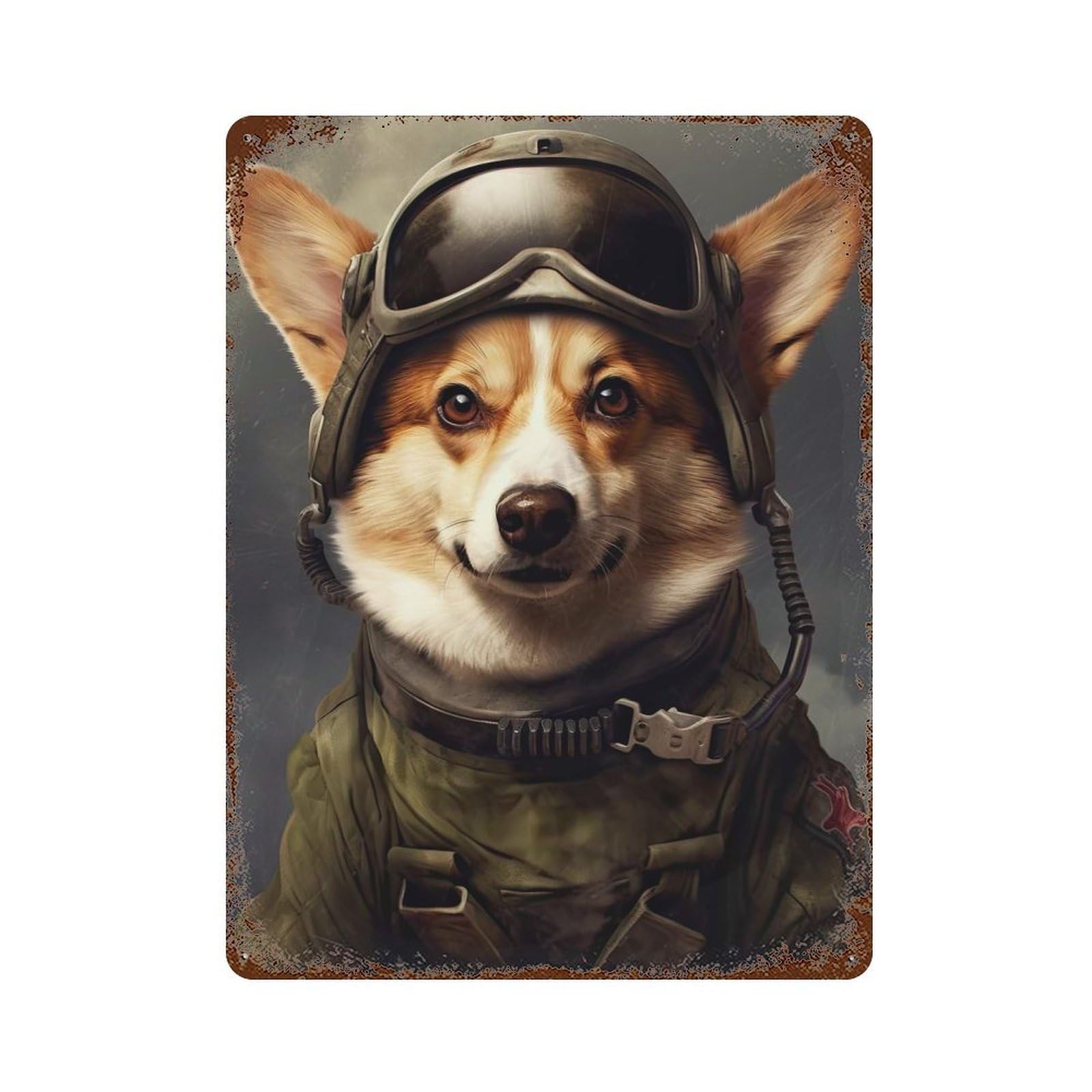 Garage Style Corgi Soldier Distressed Metal Wall Sign 15.7"x11.8", Vintage Wall Decor for Bar And Workshop