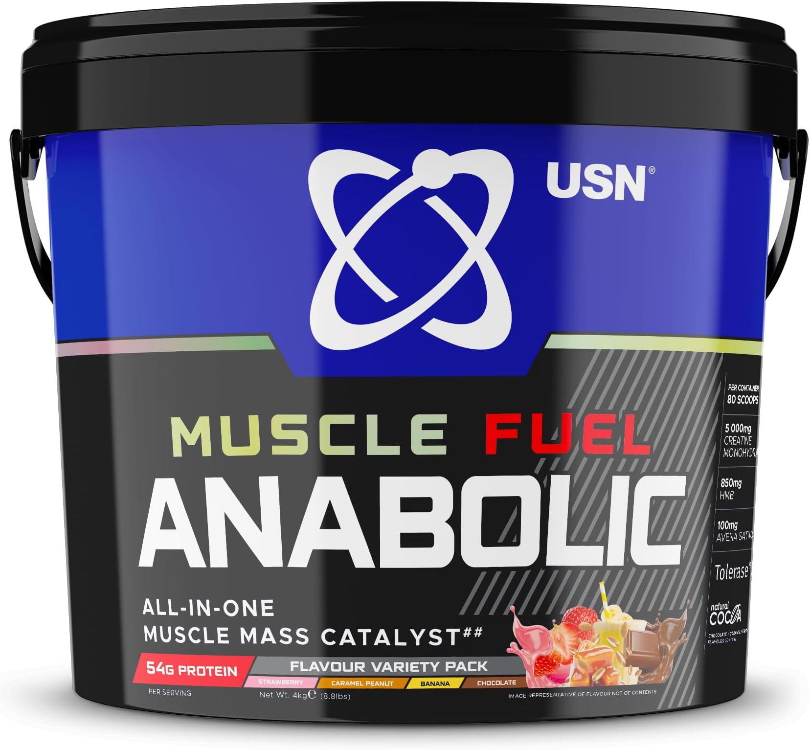Muscle Fuel Anabolic Variety (Chocolate, Strawberry, Banana, Caramel Peanut) All-in-one Protein (4kg): Workout-Boosting, Protein Powder for Muscle Gain - New Formula