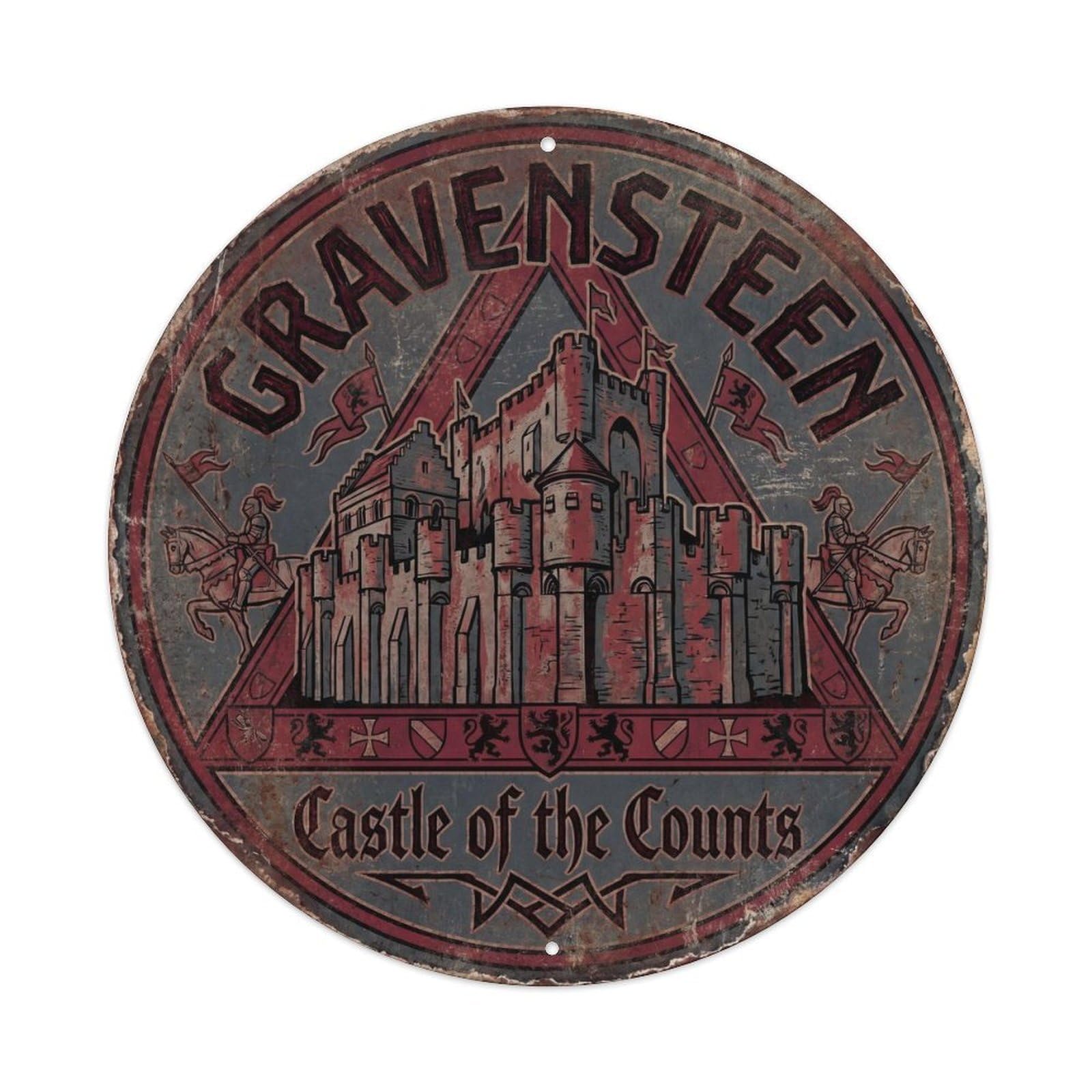Cmhok Vintage Style-14 Vintage Travel Gravensteen Belgium Artwork Metal Tin Sign Plaque Wall Decor For Cafe, Club, Garden Round Metal Poster 8X8inch