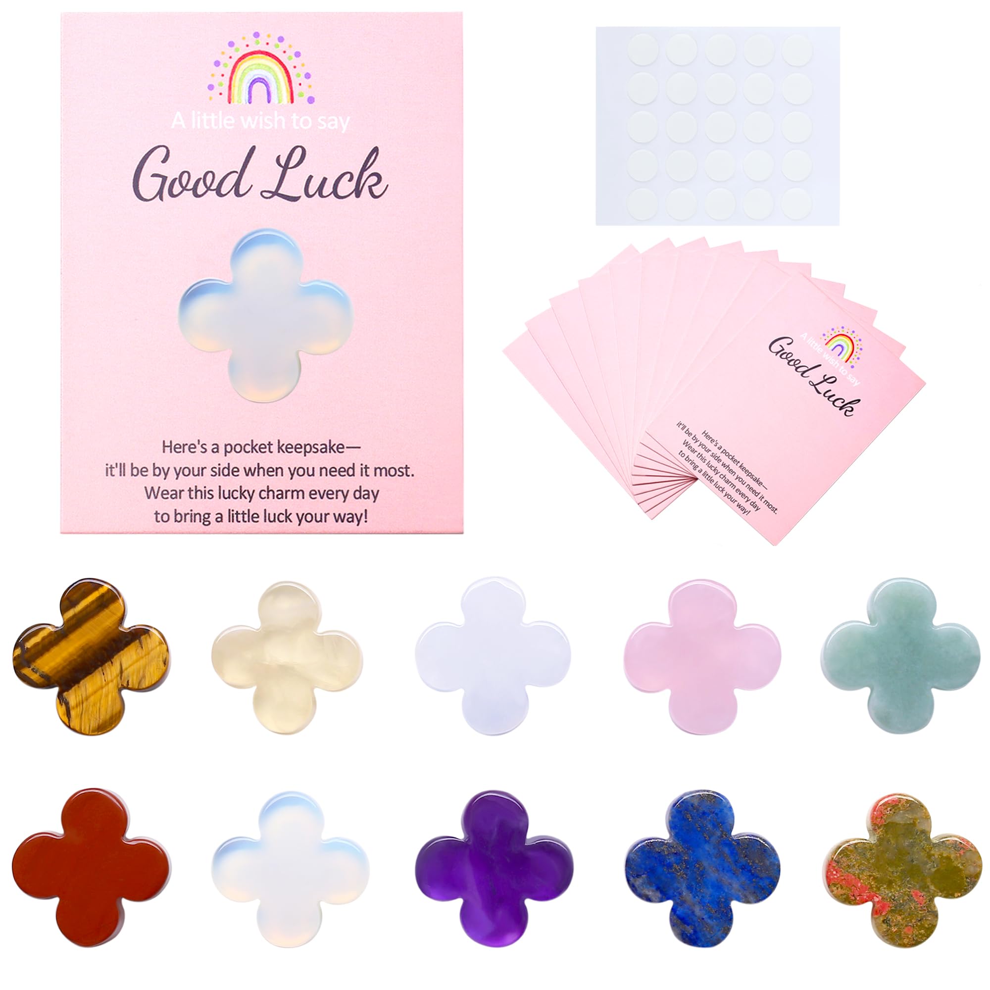 XIANNVXI 10 Pcs Good Luck Clover Healing Crystals Stones Set Party Bag Fillers Pass the Parcel Prizes Prize Box Fillers Party Favours Christmas Stocking Filler Novelty Gifts,with 10 Cards