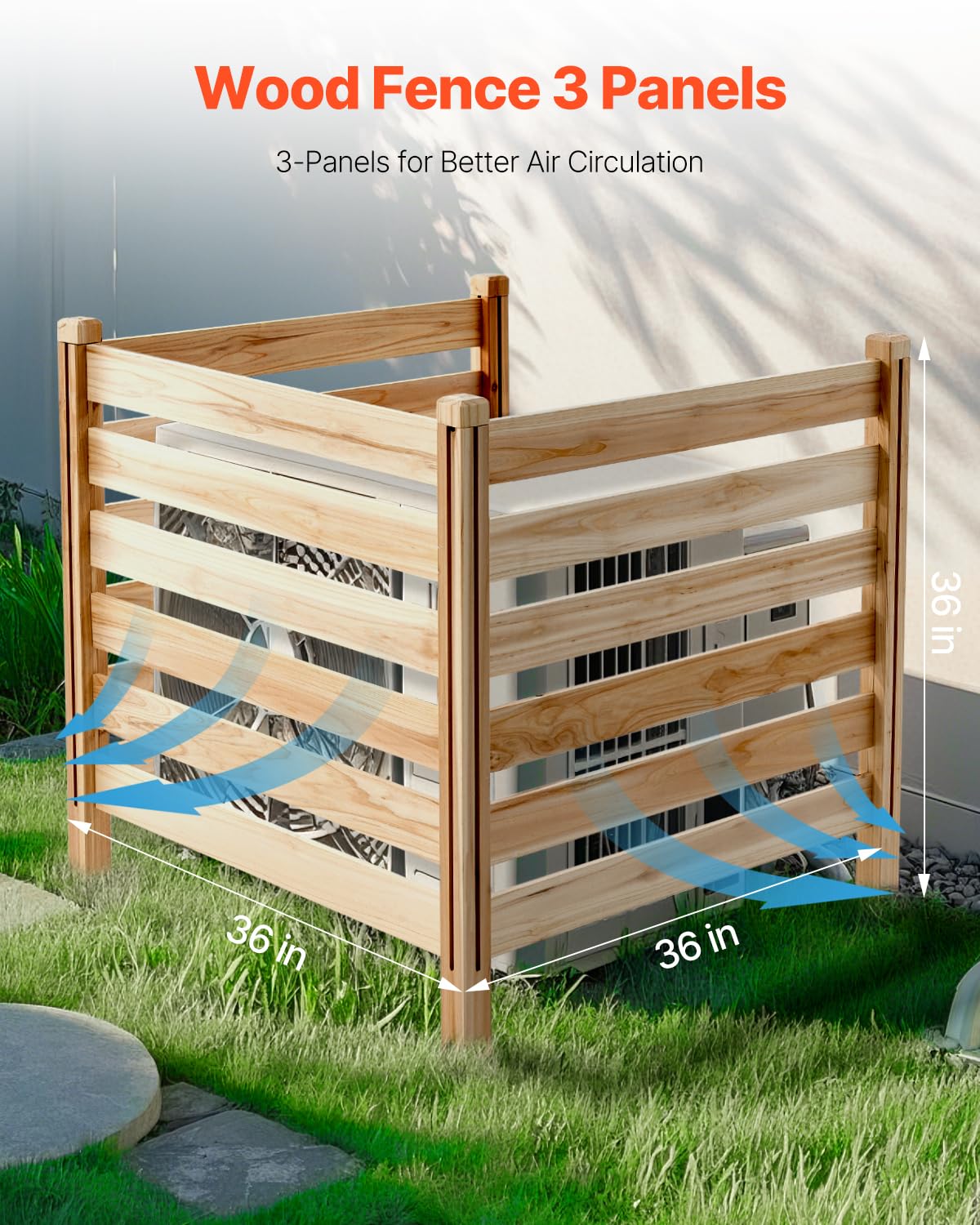 VEVOR Valla de Madera 914 x 914 mm, Valla de Listones de 3 Paneles, Cerramiento con Estacas de Metal, Valla de madera para Exteriores para Decoración de Jardín, Aire Acondicionado, Equipo de Piscina