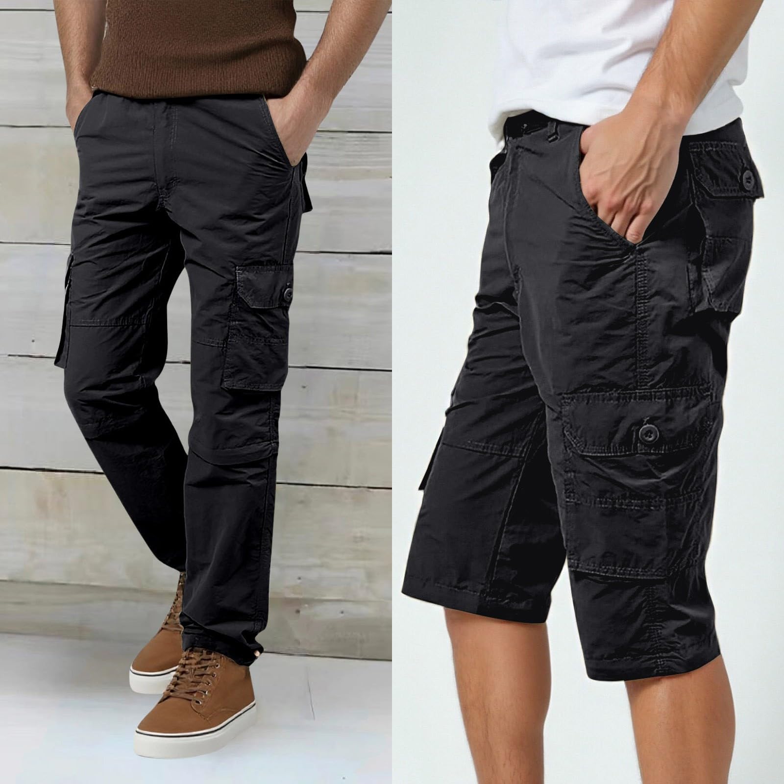 Pantalones de senderismo para hombre, convertibles, bolsillos multifunción, rodilleras reforzadas, ideales para actividades al aire libre con cinturón extraíble, material ultraligero para