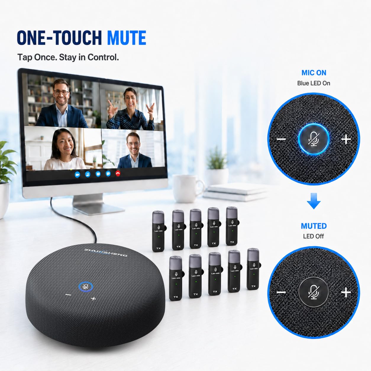 Altoparlante e microfono per conferenze, vivavoce USB con 10 microfoni, pickup a 360° e riduzione del rumore, microfono omnidirezionale portatile per sala conferenze per 10 compatibile con