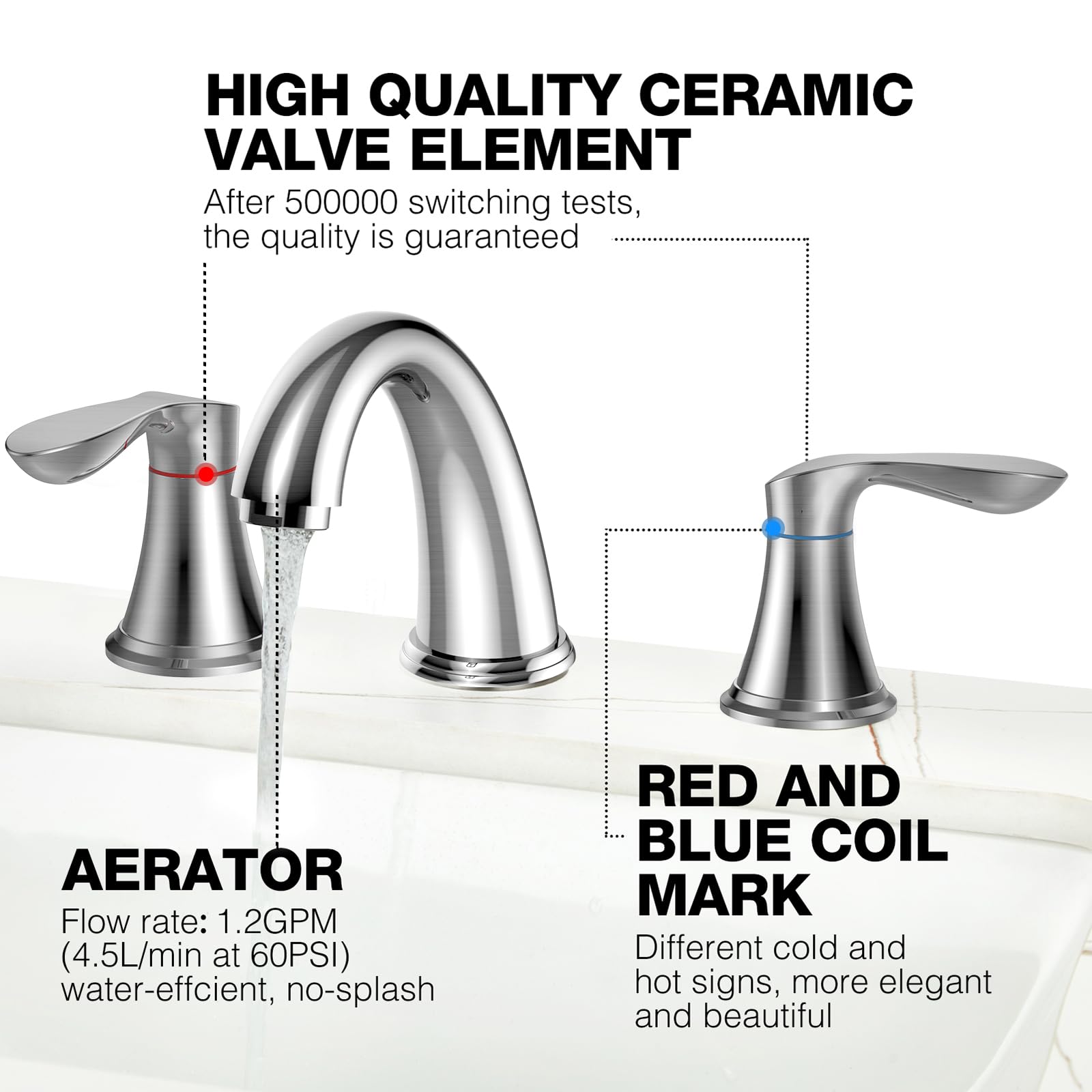 Robinet De Salle De Bain En Nickel Brossé à 3 Trous – Configuration De 20,3 Cm à Deux Poignées Largement Répandue Pour Lavabo Avec Drain En Laiton Beati Faucet