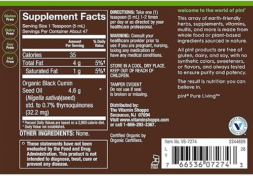 Miniatura 3 de Aceite orgánico de semilla negra "Superalimento para apoyo inmunológico y respiratorio" prensado en frío (8 onzas líquidas)