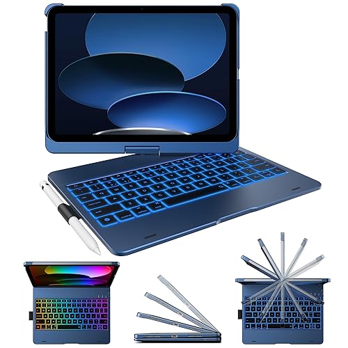 typecase Flexbook Keyboard Case for iPad 11th (A16, 2025) and iPad 10th Gen (10.9", 2022) – No Trackpad, 11-Color Backlight, 360° Rotatable, 7 Use Modes, Thin & Lightweight – Midnight Blue