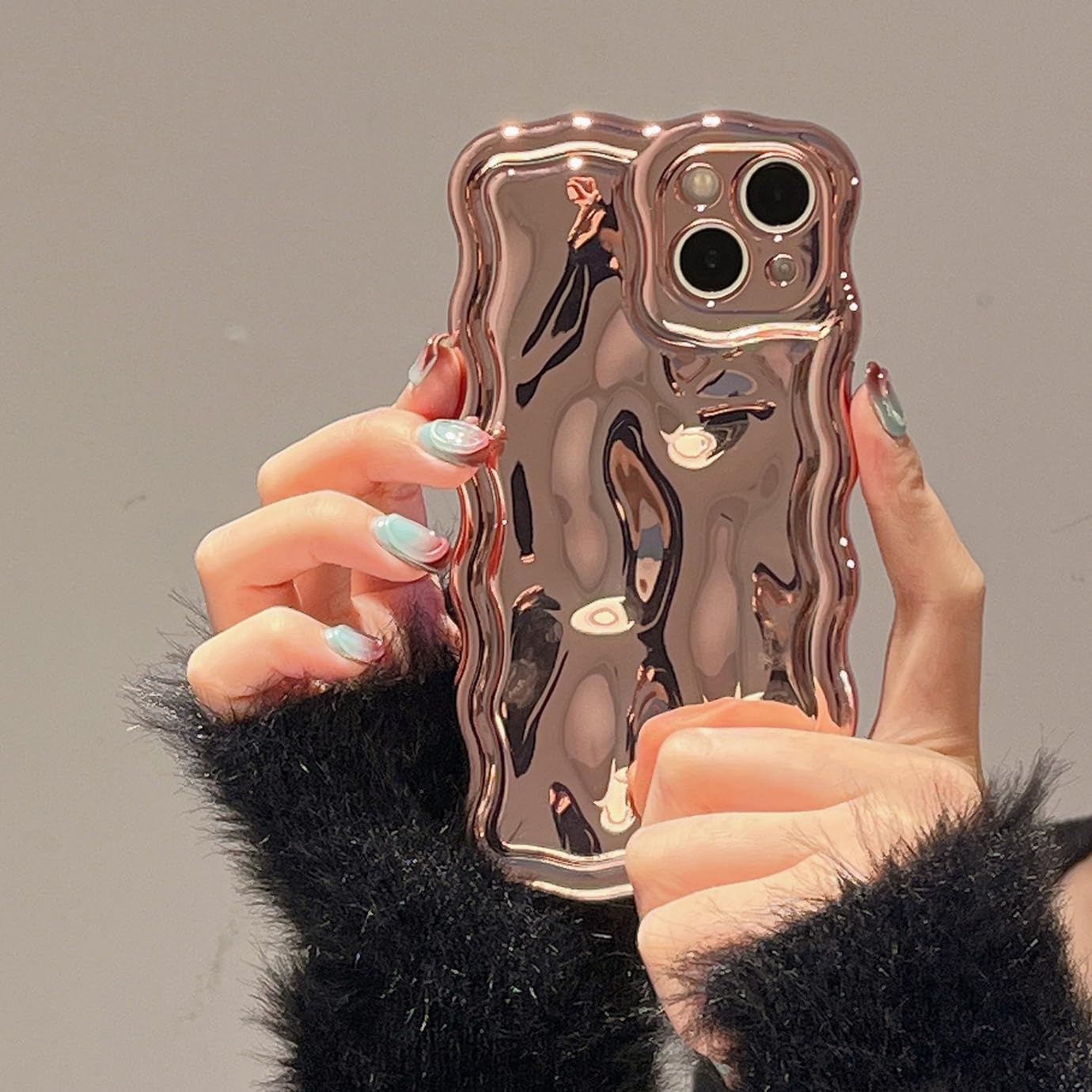 FABSPARK Case for iPhone 12 Pro Max,3D Meteorite Bubble Pattern Electroplate Plating Glitter Curly Wavy Frame Glossy Case,Soft TPU Shockproof for