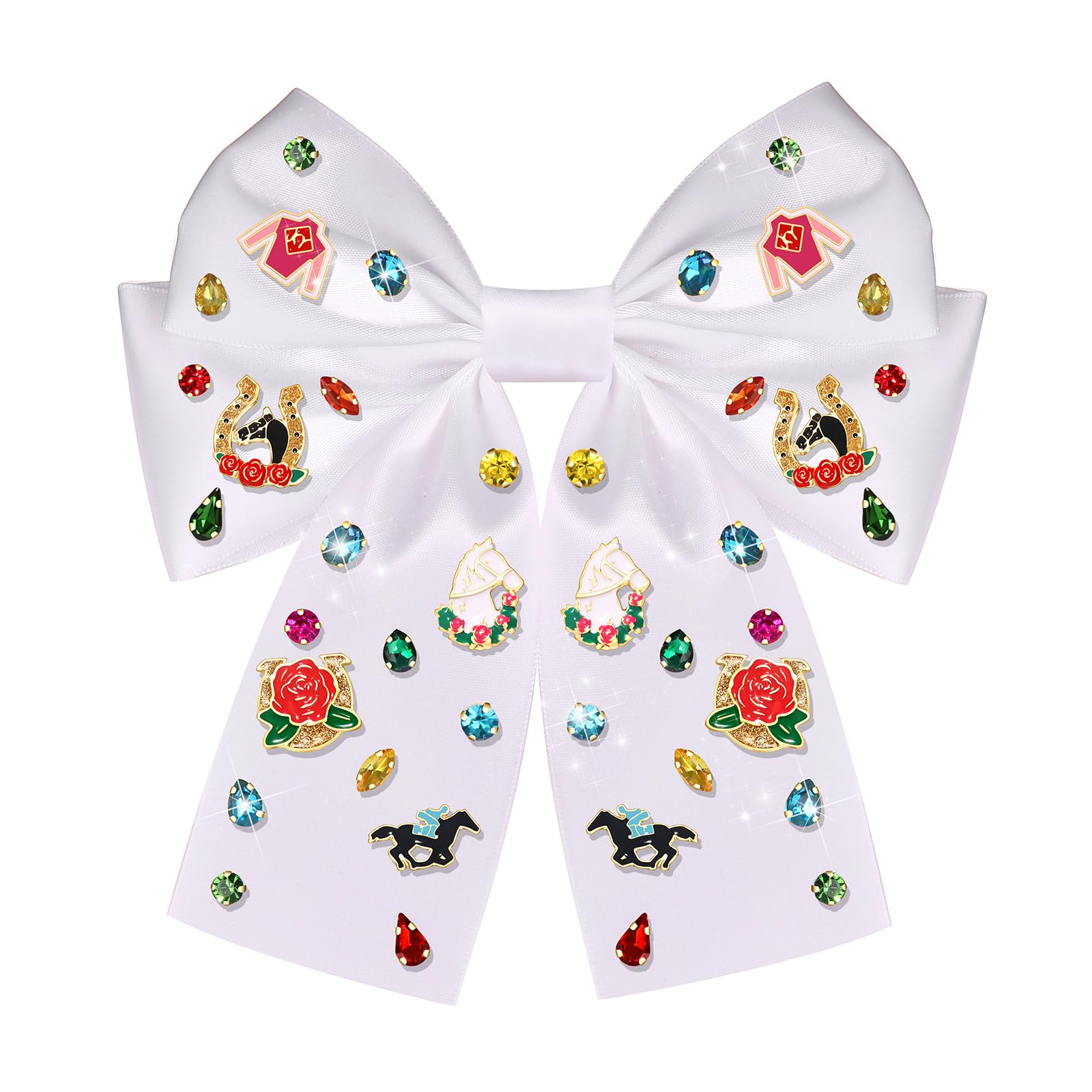 YAHPERN Kentucky Derby Hair Bows Riding Suit Horse Horseshoe Hair Bow Clips for Women Rose Large White Satin Ribbon Bows Kentucky Derby Outfits