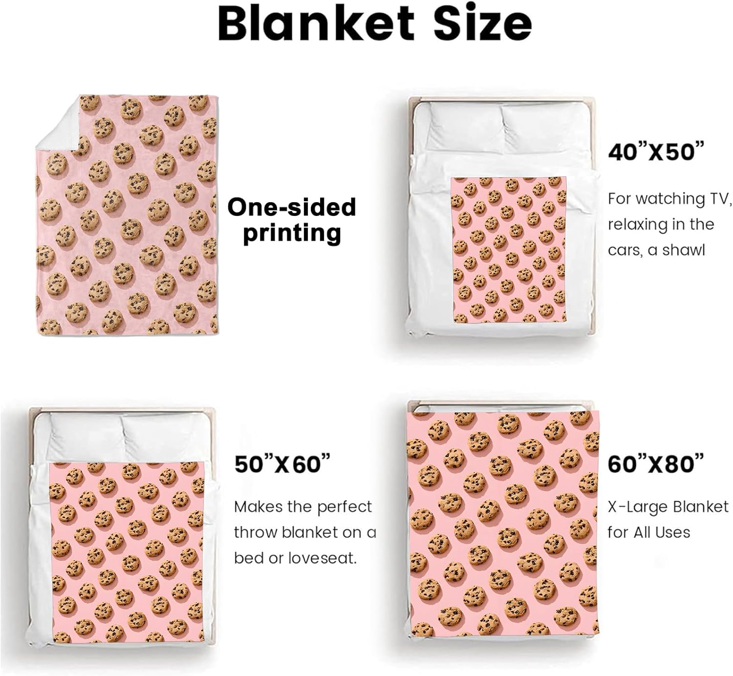 Chocolate Chip Cookie Throw Blanket Gifts for Women Girls Kids Adults, 50x60 in, Flannel Blankets for Bedroom, Camping, Couch, Room Decor, Fuzzy Warm Cozy Soft - Image 3