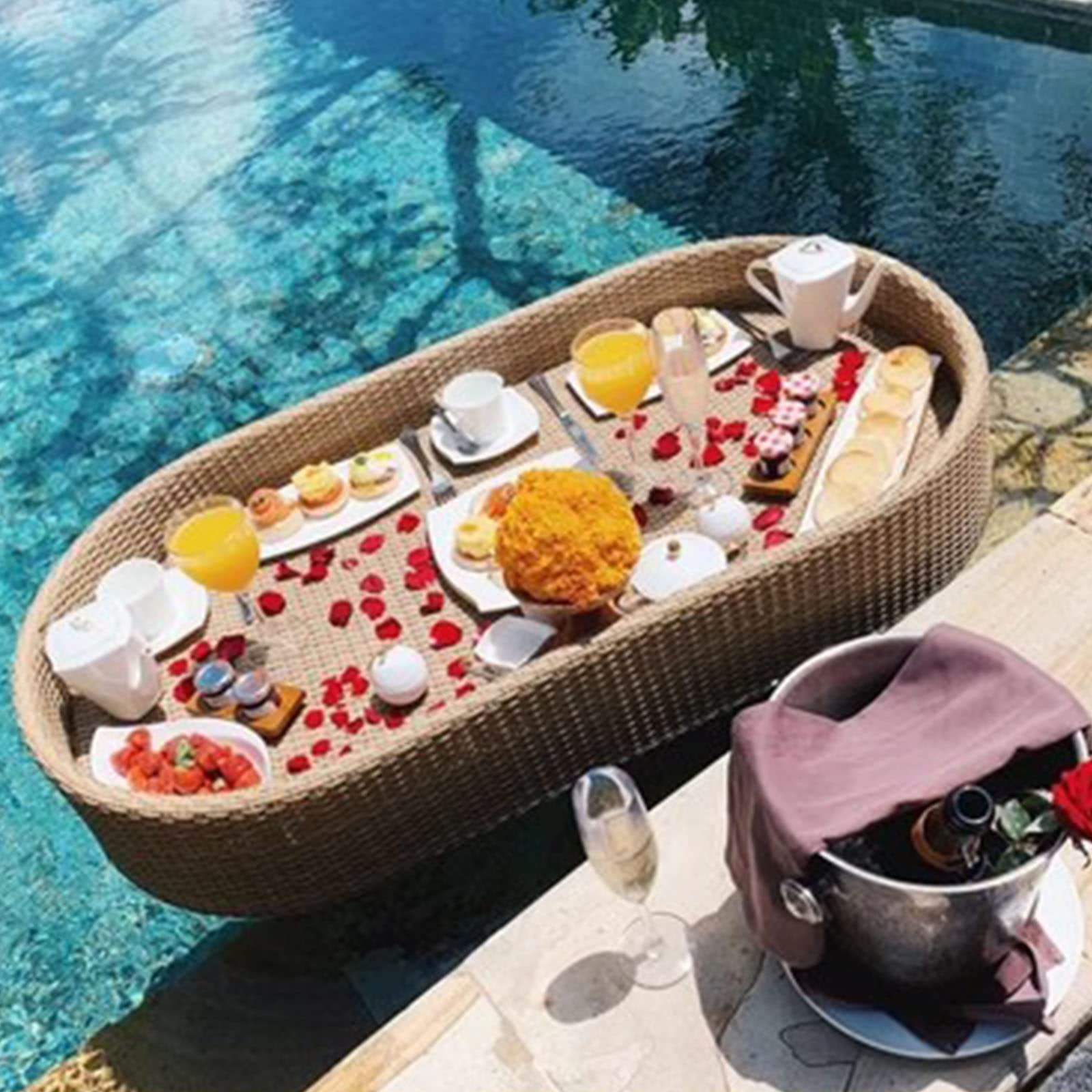 Rattanowa owalna pływająca taca, ręcznie wykonany, starannie tkany rattanowy kosz do serwowania stołu i baru na ławice, spa, kąpiele i imprezy, serwowanie napojów, brunch, jedzenie na wodzie