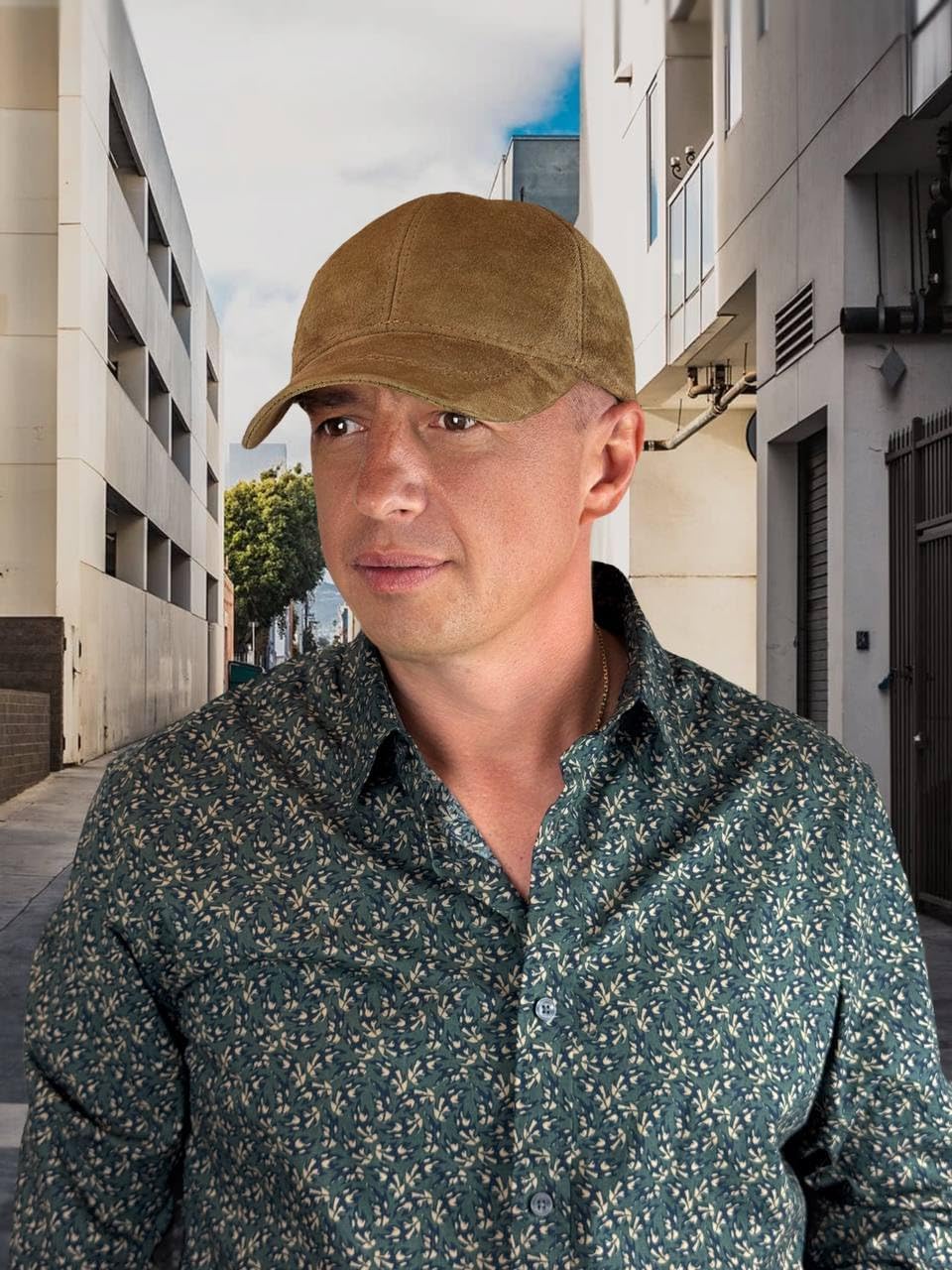Unisex Genuine Suede Leather Baseball Cap, Vintage-Style Adjustable Strap Hat for Men & Women, One Size Fits Most