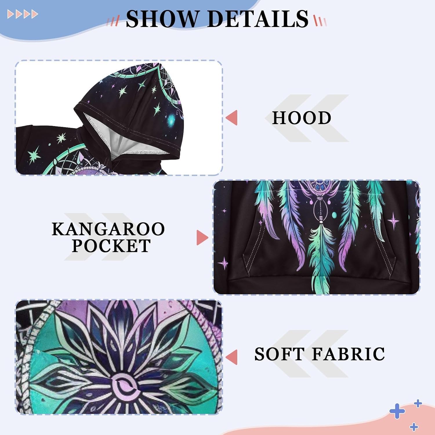 ALAZA Dreamcatcher Boho Galaxy Hoodies Sweatshirt for Boys Girls Kids Hooded Pullover Top