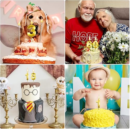 Miniatura 7 de Decoración para pastel y velas de cumpleaños número 60, números dorados para decoración de cumpleaños, decoraciones de fiesta