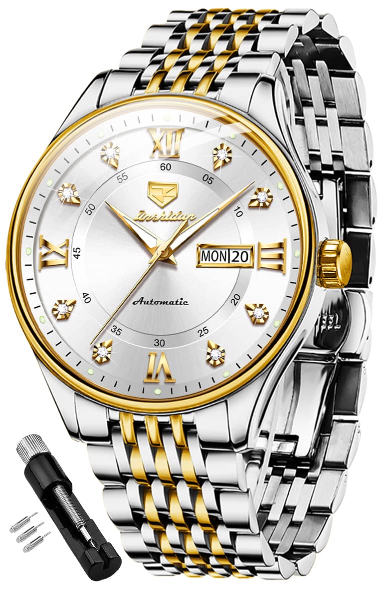OLEVS Mens Watches Automatic Luxury Self Winding Mechanical Business Dress Wrist Watch Stainless Steel Waterproof Luminous Day Date