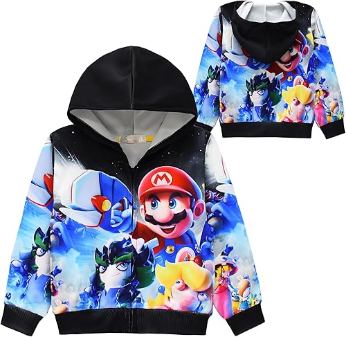 Miniatura 3 de Oman nylon Sudadera con capucha para niños y niñas, súper linda sudadera con cremallera frontal, sudadera con capucha de dibujos animados para 4 a