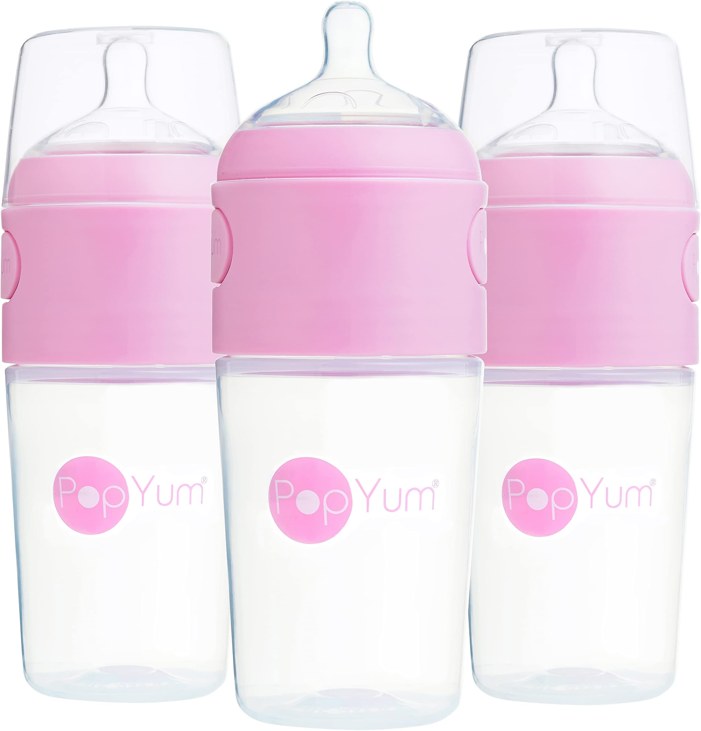 PopYum 9 Ounce(250ml) Anti Colic baby feeding bottle, One Hand Formula Mixing baby bottle & Breast Milk Dispenser, BPA Free baby bottles for Infant & Toddlers – Pink (Pack of 3)