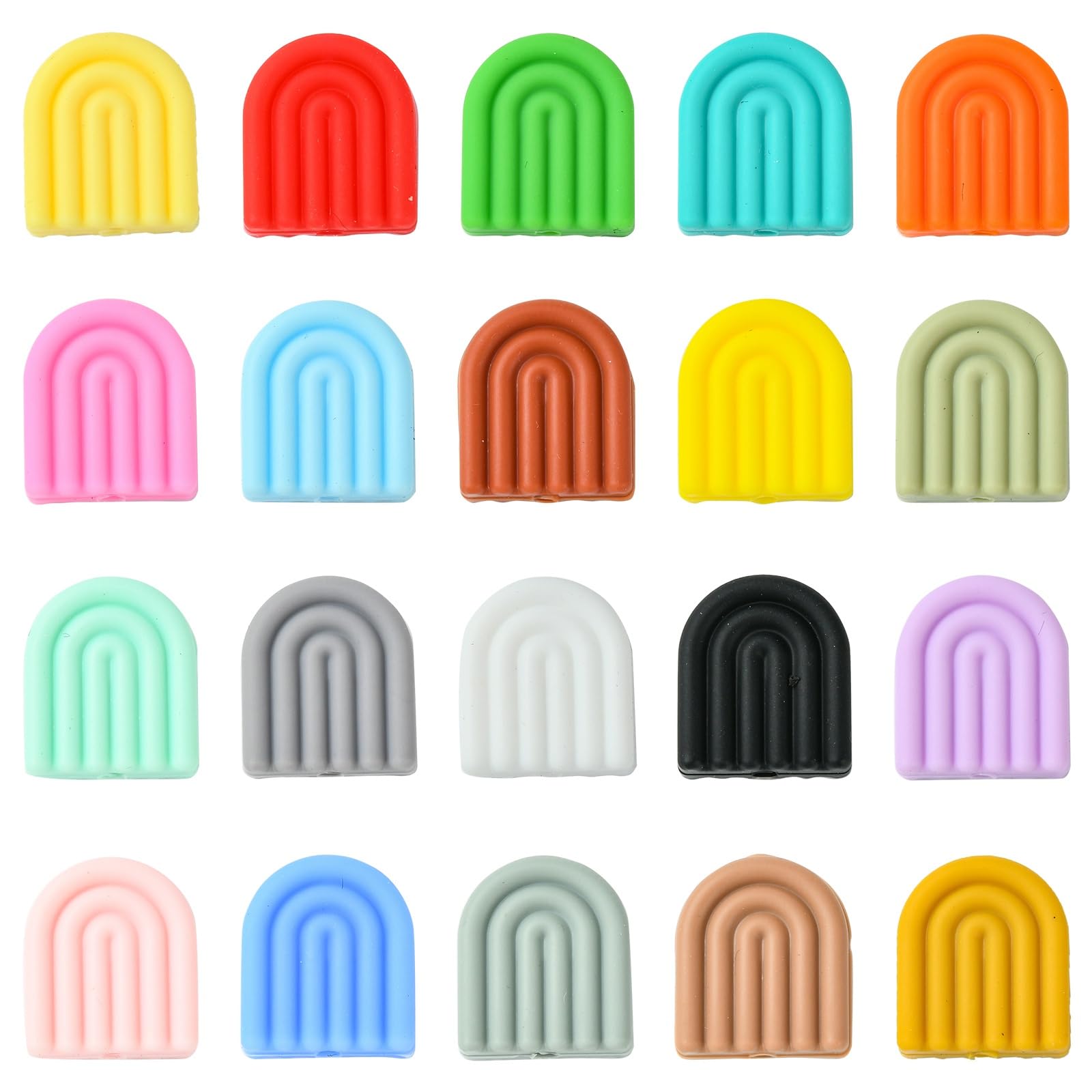 Stiesy 40 Pcs 20 Colours Arch Rainbow Silicone Focal Beads for Keychain Making Random Mixed Colour Flat Rainbow Shape Spacer Beads Silicone Beads for Jewellry Making Bracelet Necklace Handmade Crafts