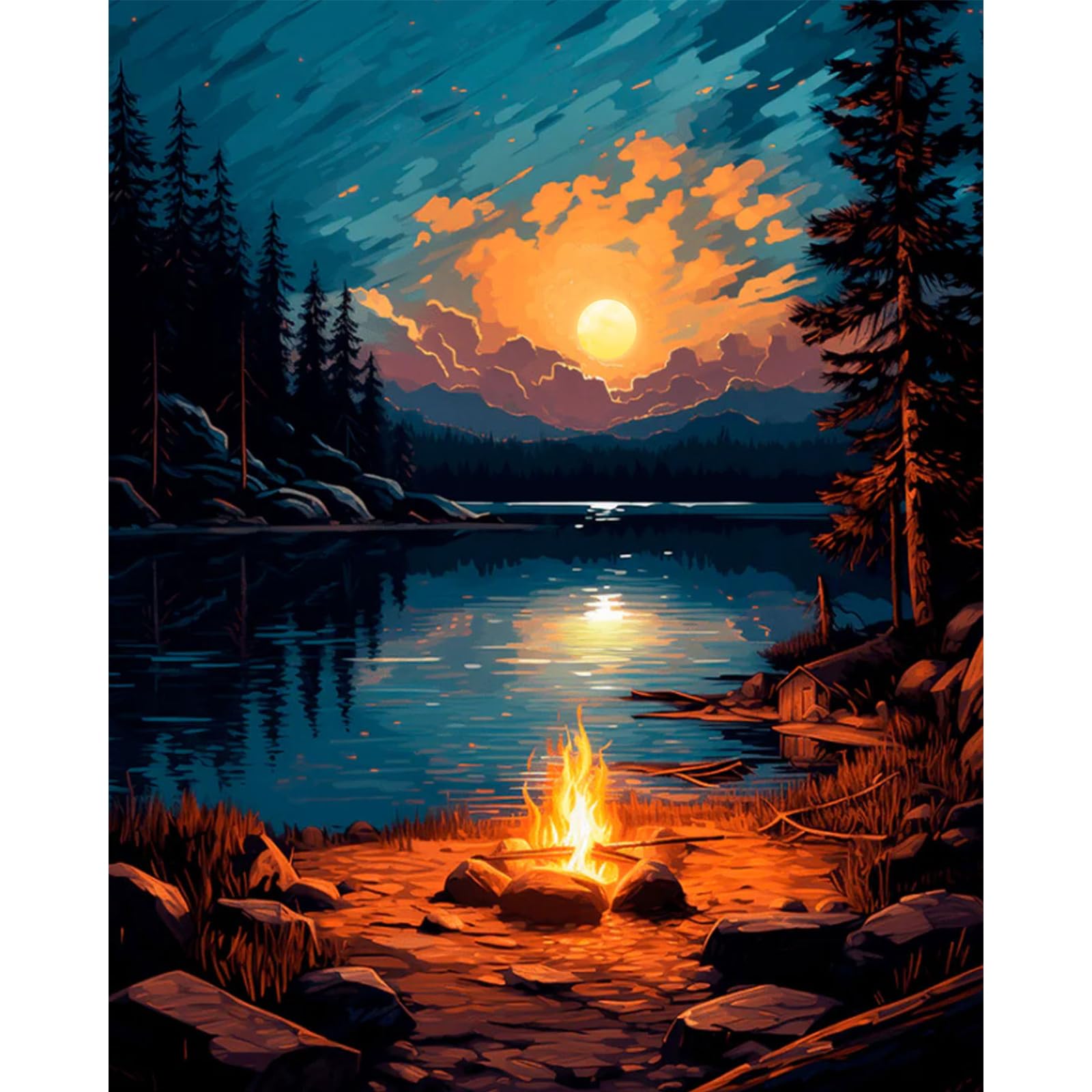 Cytheron Paint by Numbers for Adults, Sunset Landscape Adult Paint by Number Canvas Kits Without Frame, Mountain Lake DIY Acrylic Painting by Numbers Kit for Gift Home Wall Decor 16 x 20 Inch