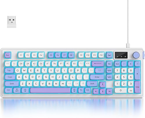 Fogruaden Teclado inalámbrico silencioso 96% silencioso para juegos con teclado numérico y perilla, sensación mecánica, resistente a derrames,