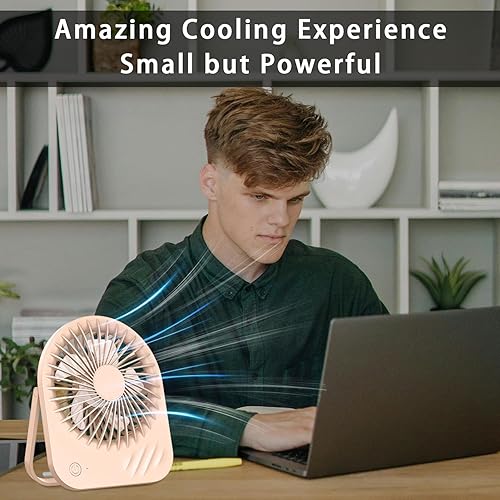 Miniatura 9 de Ventilador de escritorio pequeño, silencioso y recargable, plegable de 180, ventilador de viaje pequeño personal, alimentado por batería, USB, mini