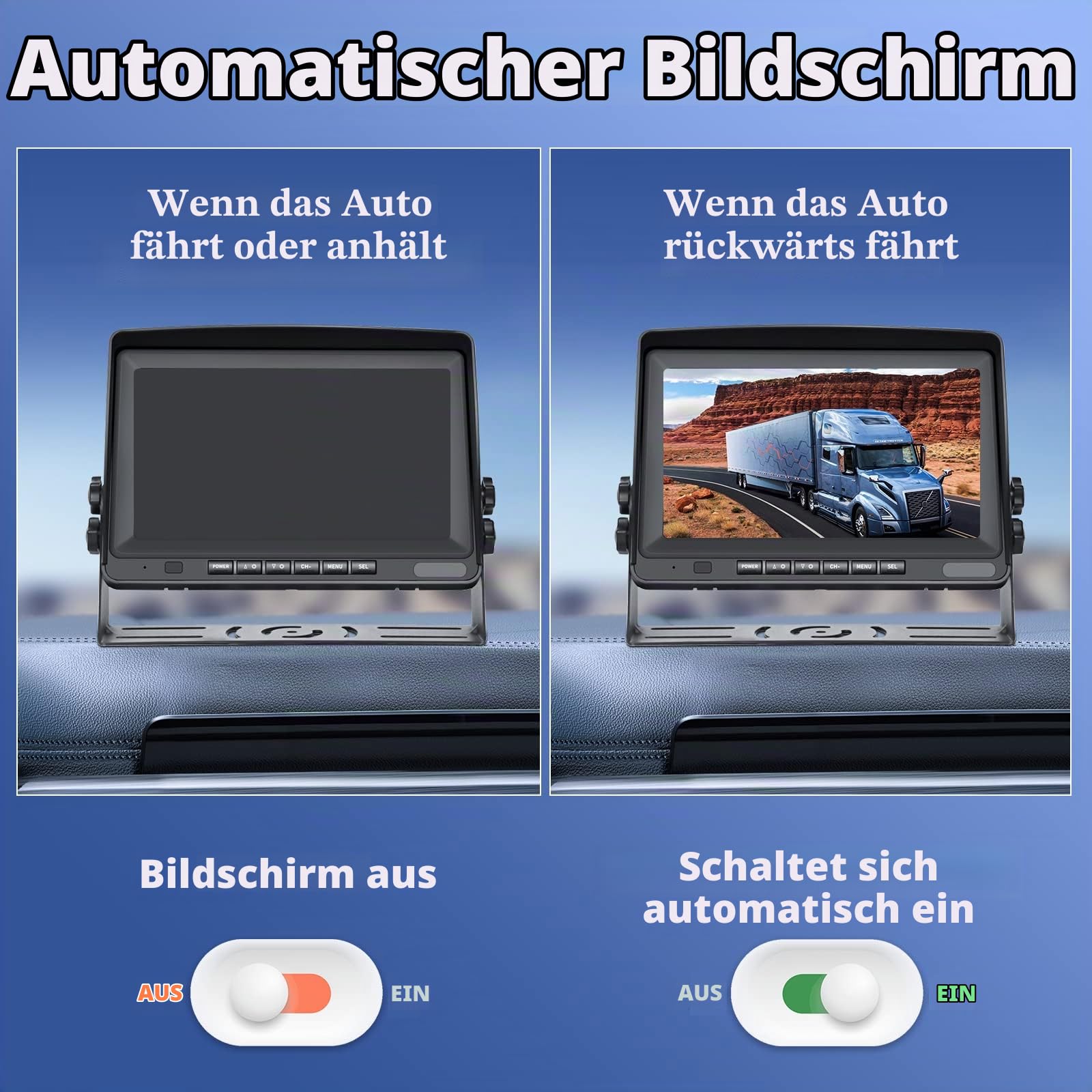 CAMECHO RV Rückfahrkamera Kit mit 8-Zoll-LCD-Monitor+ AHD 1080P Rückfahrkamera*2 mit Nachtsicht IP69 Wasserdicht für LKW/Anhänger/Bus/Van/Landwirtschaft mit 5m + 15m Kabel