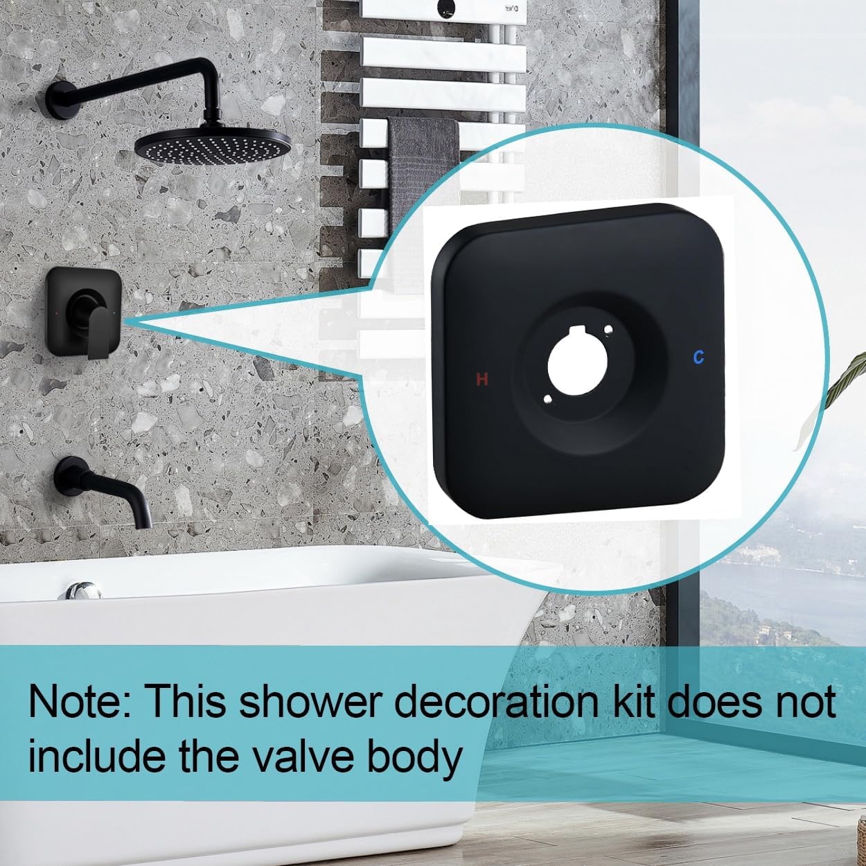 Matte Black Replacement Escutcheon Plate, Compatible with Genta LX Posi-Temp, for One-Handle Tub and Shower Faucets, Single Metal Square Shower Escutcheon Kit