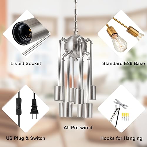 Miniatura 10 de SineRise Sputnik Candelabros dorados, 8 luces de iluminación moderna, lámpara colgante de granja de mediados de siglo con altura ajustable para