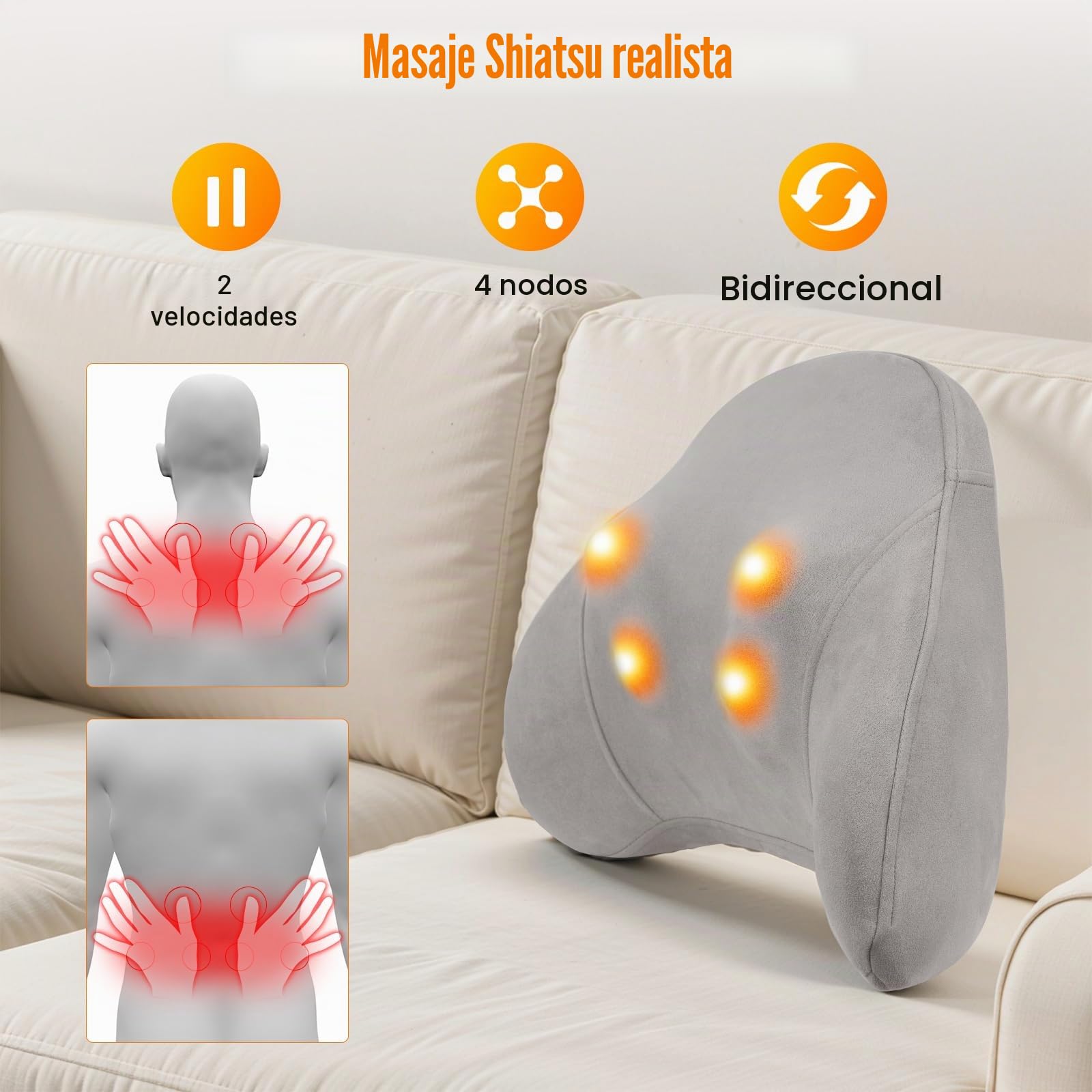 Masajeador de espalda Shiatsu inalámbrico con calor - Alivio profundo para cuello, hombros y lumbar - Recargable y portátil para hogar, oficina y coche - Tecnología de masaje profundo relajante
