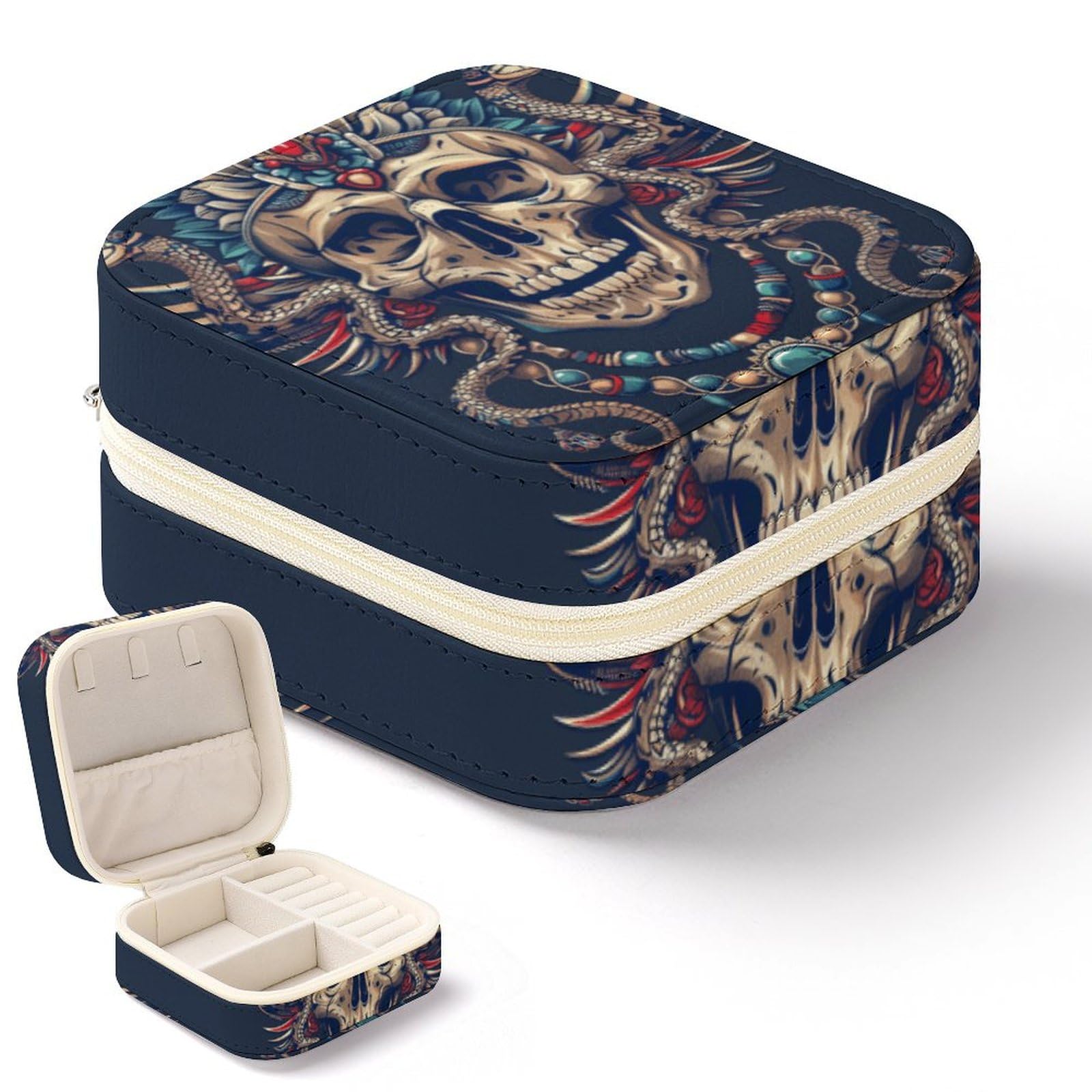 Boîte à bijoux carrée en cuir égyptien pour voyage et rangement