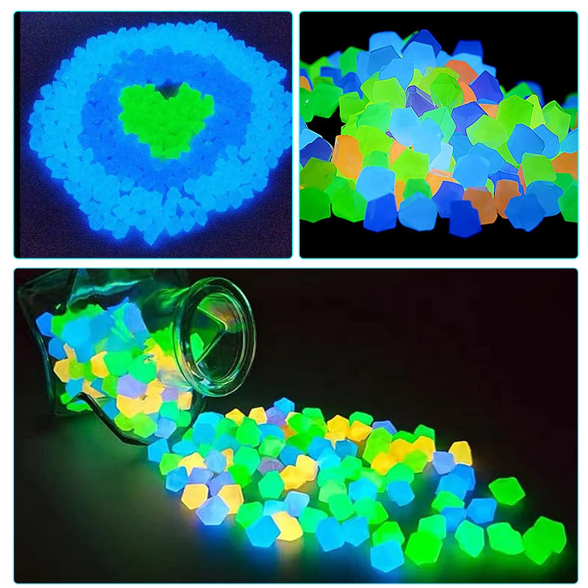 300 Pierres Lumineuses Fluo - Galets Brillent Dans Le Noir - Pour Décoration Jardin, Aquariums, Pots - Multicolores