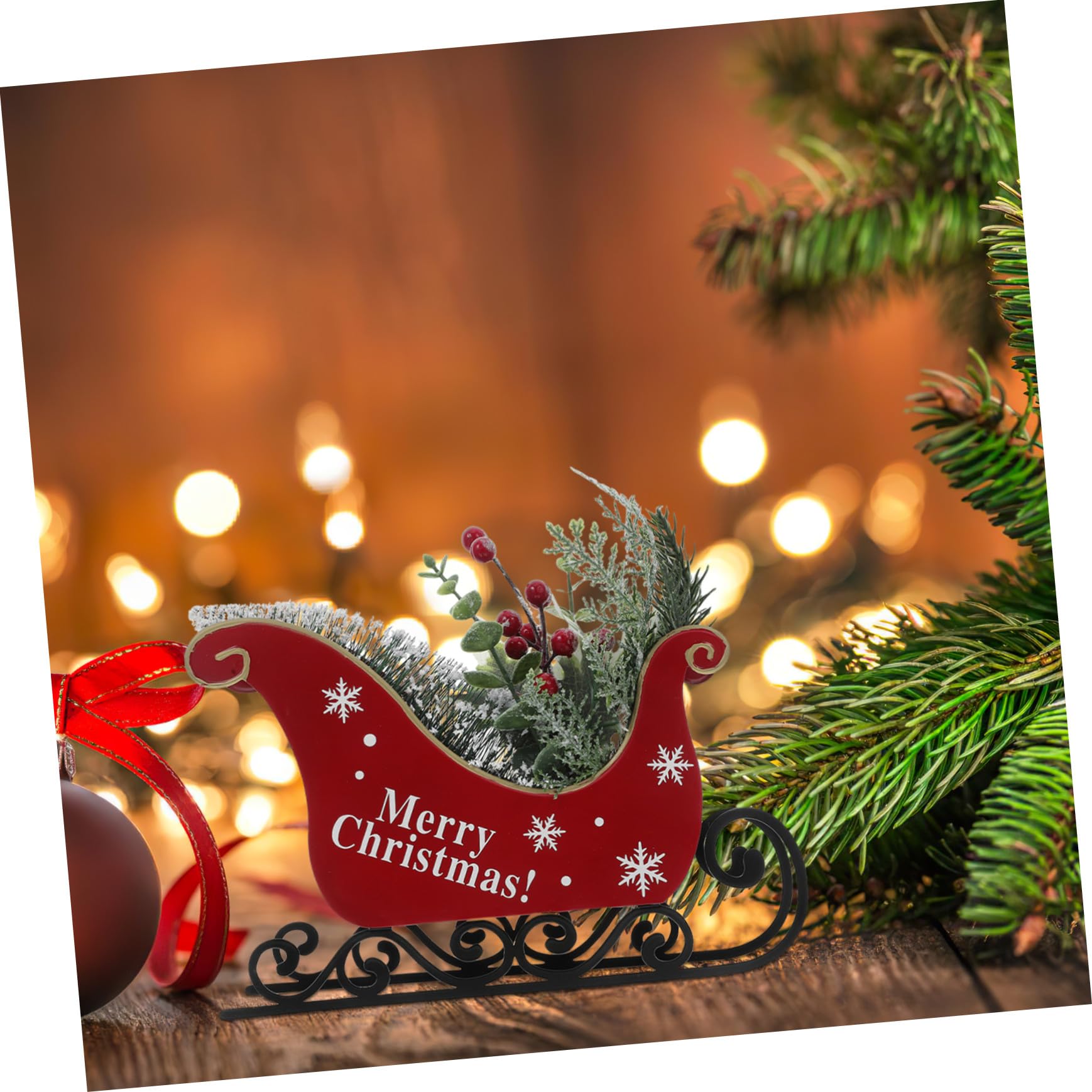Traîneau De Noël Décoratif en Fer Forgé 22 Cm, Ornement De Table en Métal Noir, Décoration Festive De Bureau, Décoration De Fête De Noël sans Éclairage