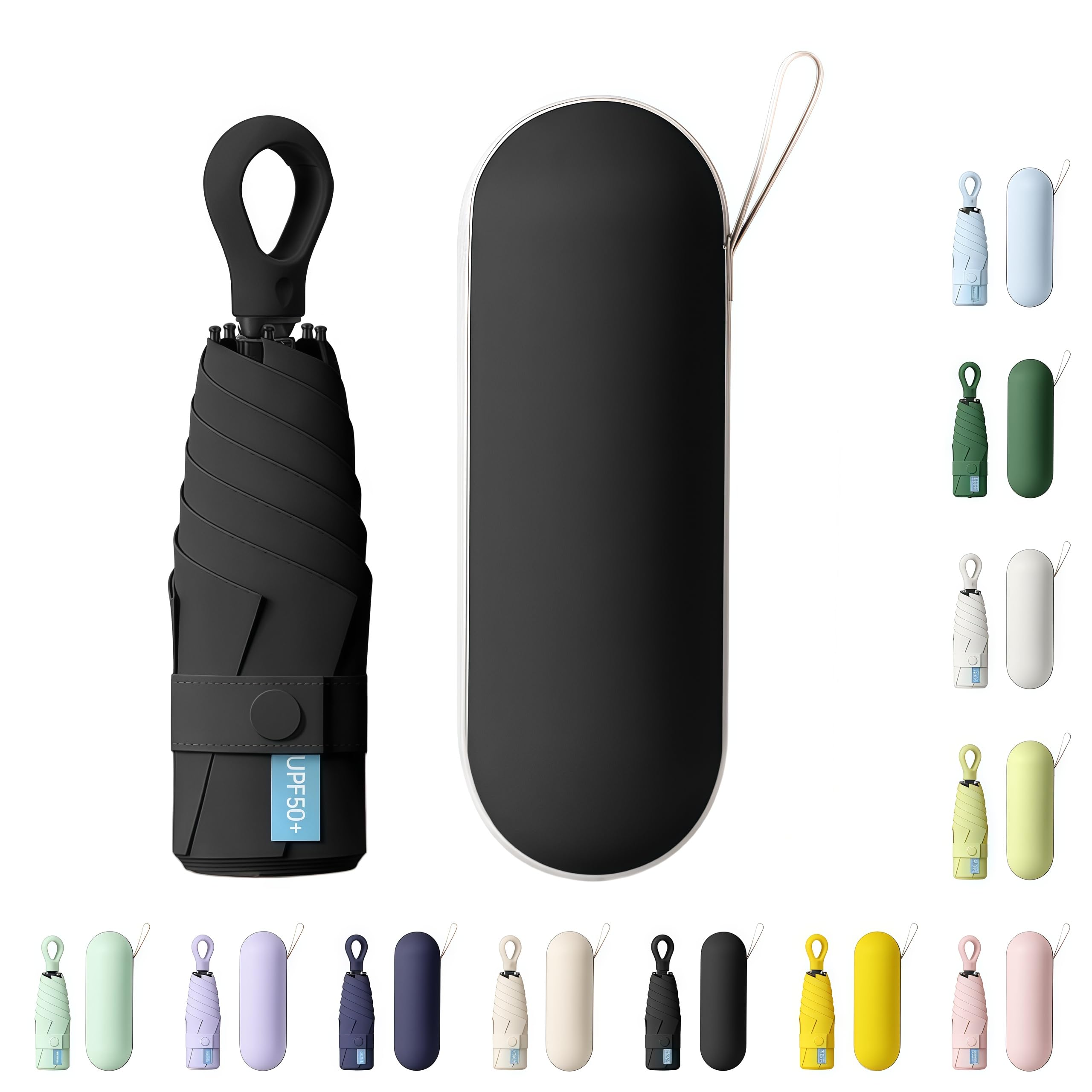 AYEUPZ Miniparaguas compacto de viaje, mini paraguas de 6 costillas, doble barra de soporte para mayor estabilidad, cartera con funda, paraguas pequeño compacto UV, protección solar — view 12